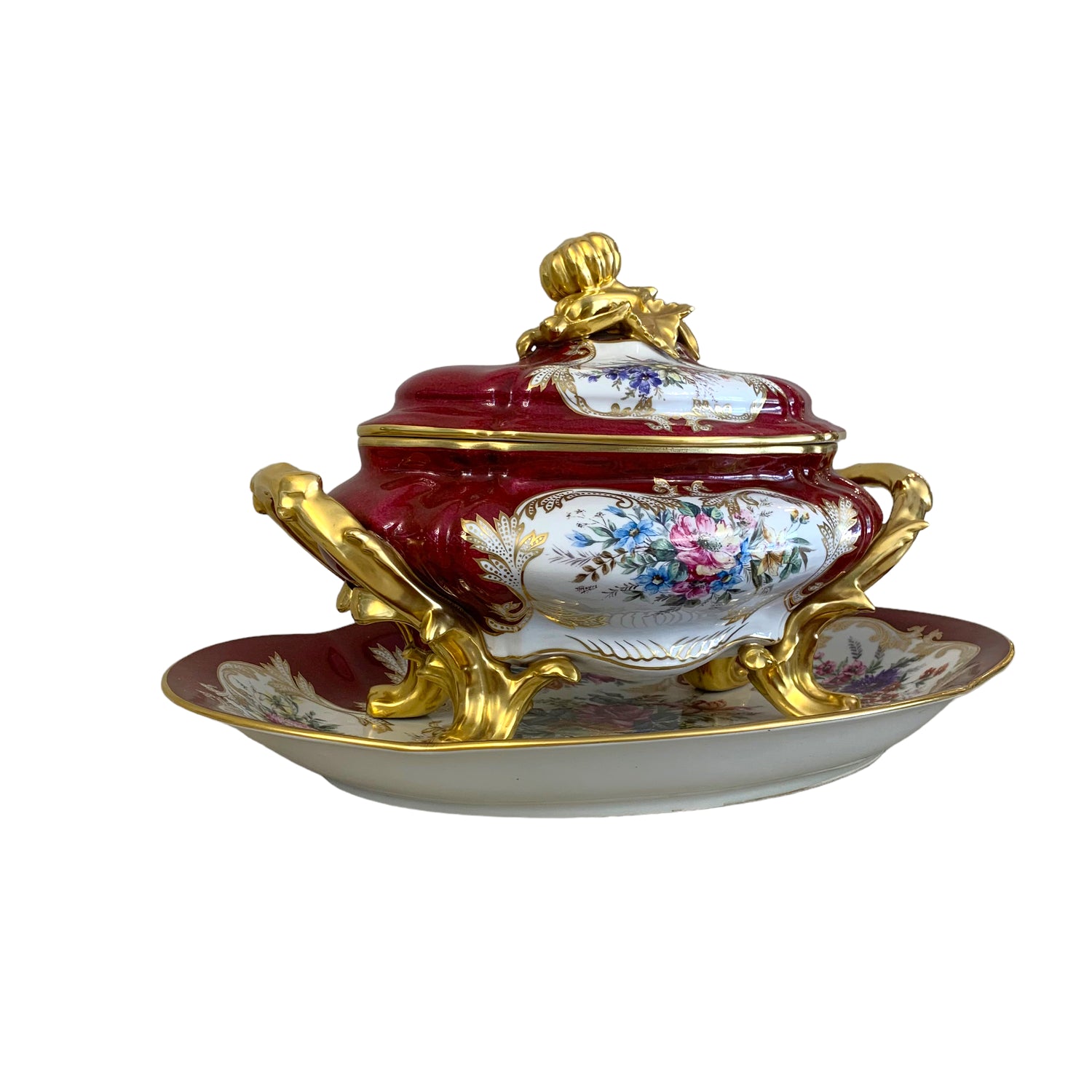 Sopera de porcelana francesa con plato oval Limoge SXIX