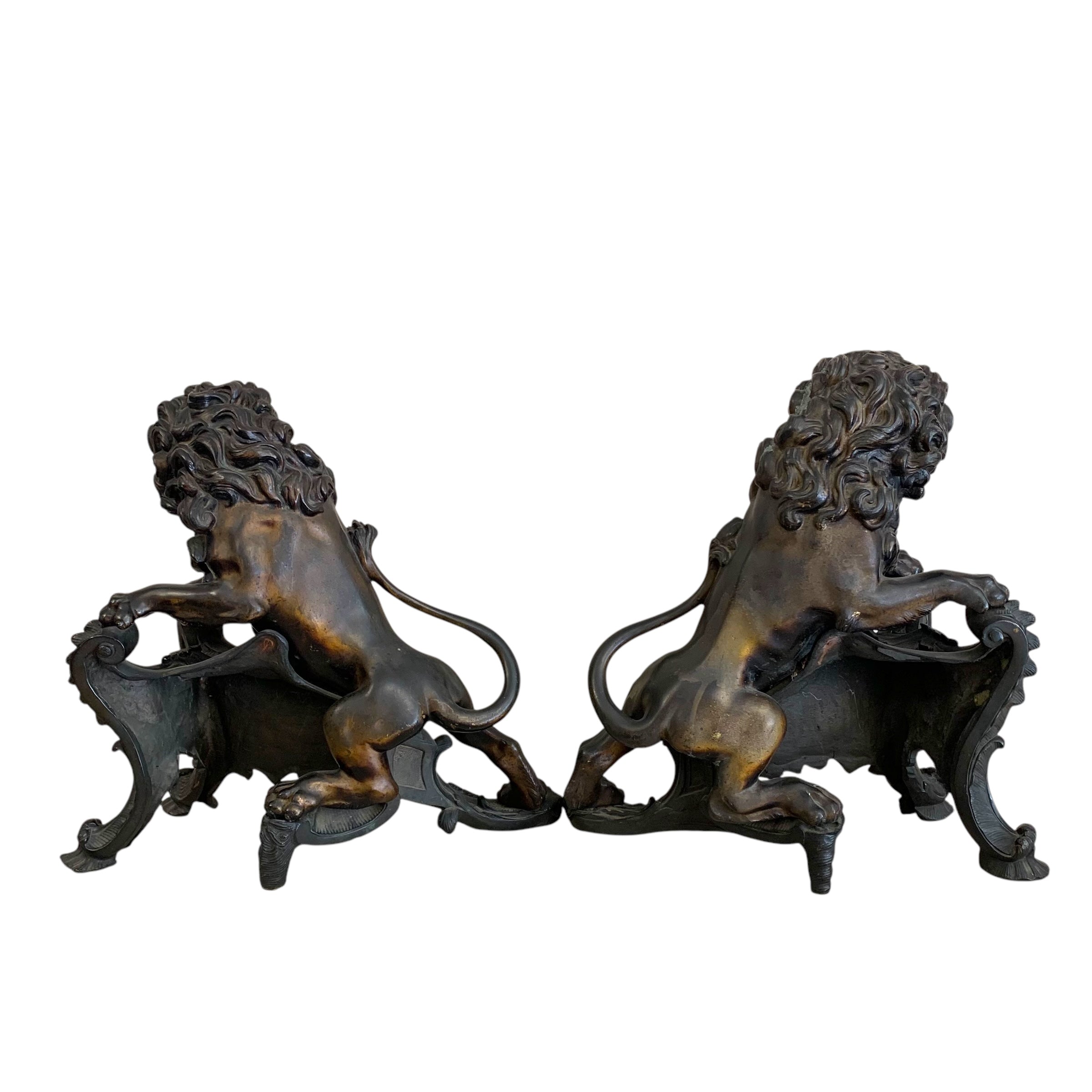 Magnifico par de morrillos de bronce de leones. Francia SXIX