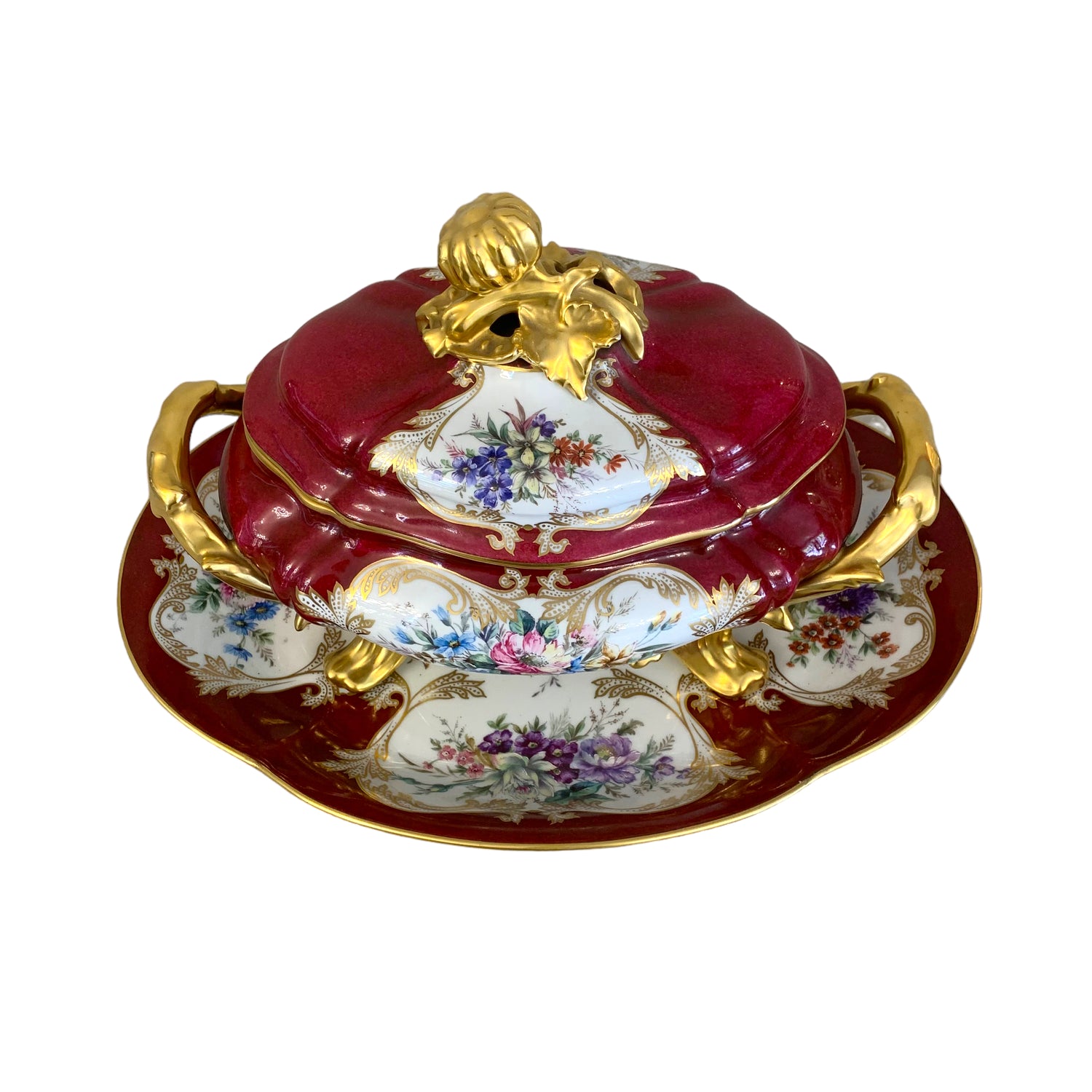 Sopera de porcelana francesa con plato oval Limoge SXIX