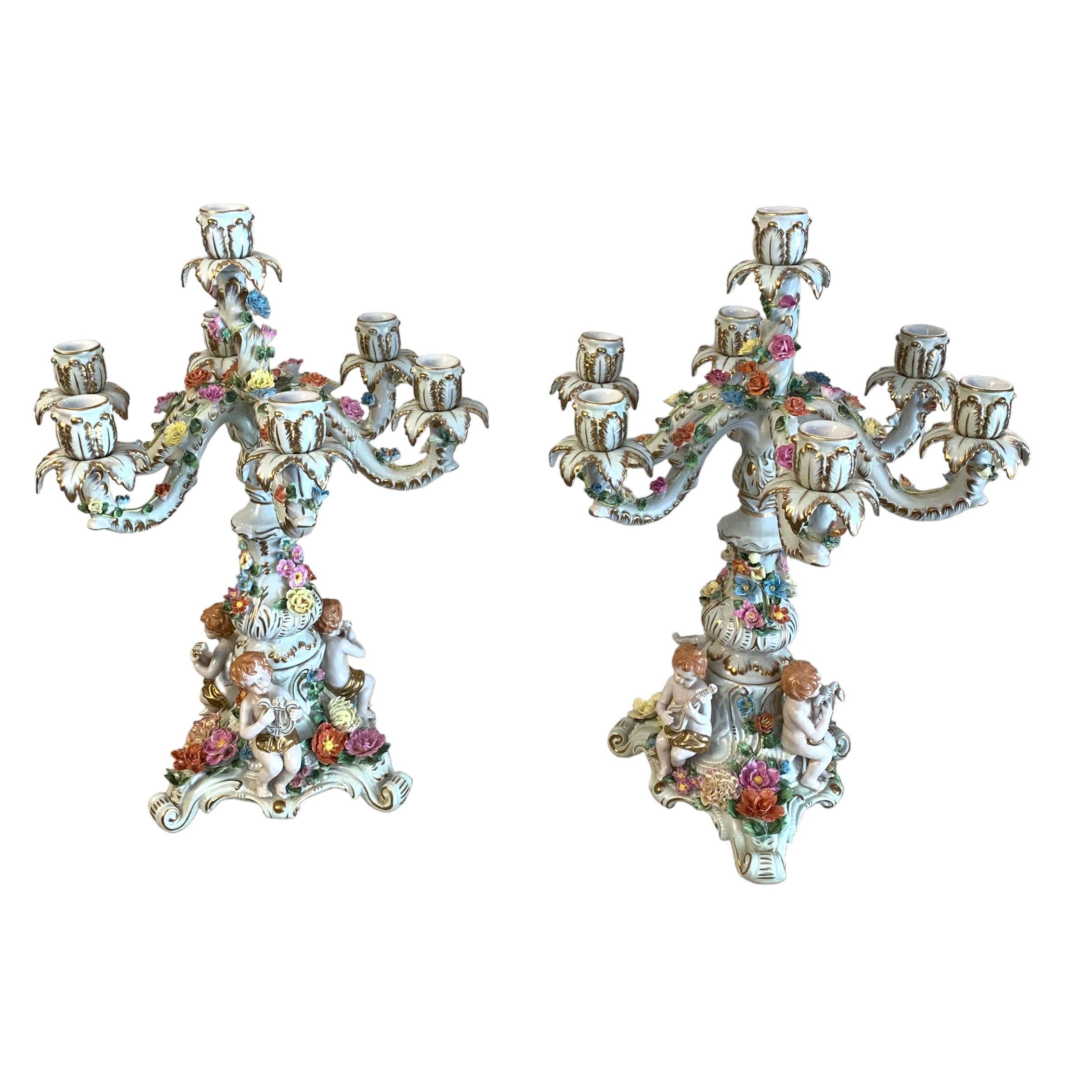 Par de candelabros austriacos Dresden de 7 brazos. SXIX