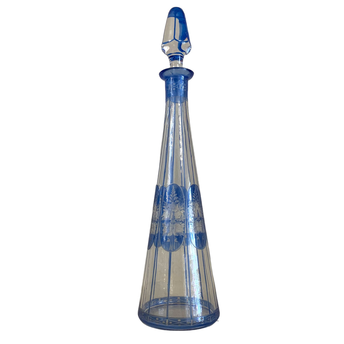 Botella de cristal de bohemia azul. SXIX
