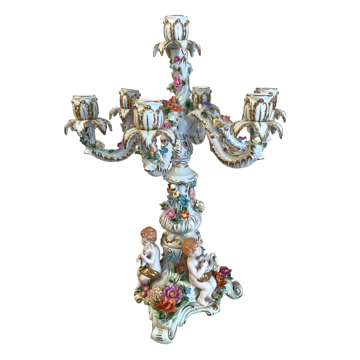 Par de candelabros austriacos Dresden de 7 brazos. SXIX