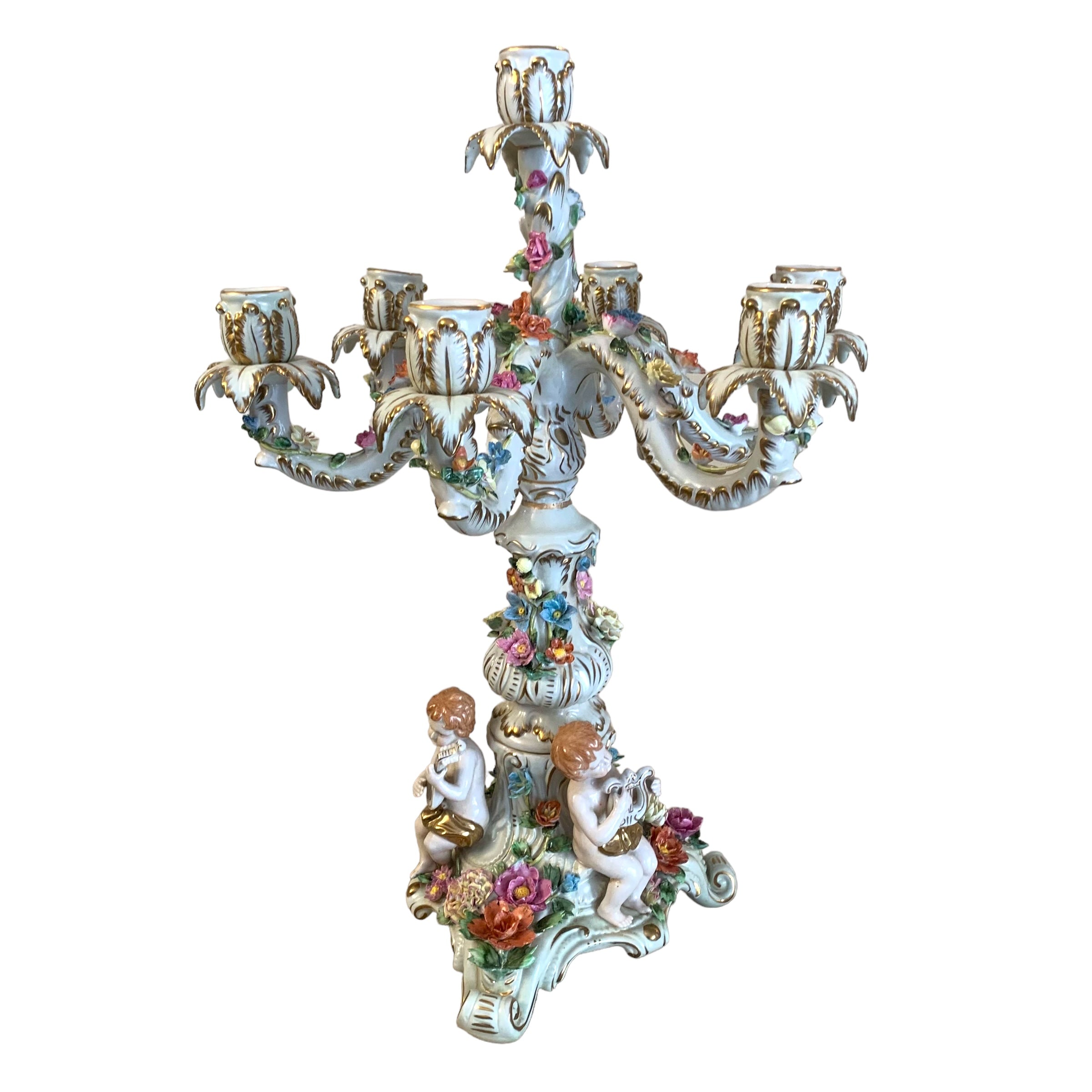 Par de candelabros austriacos Dresden de 7 brazos. SXIX