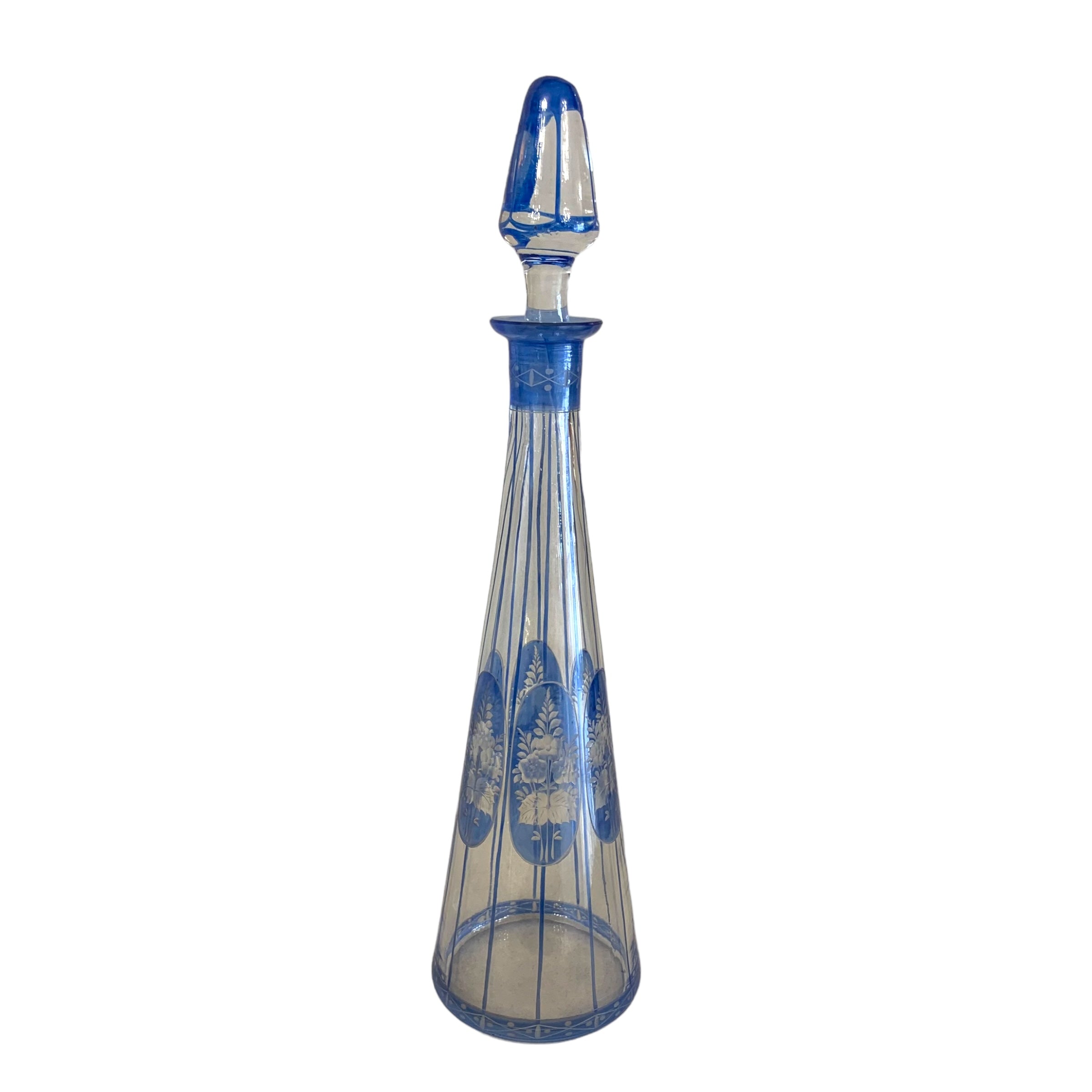 Botella de cristal de bohemia azul. SXIX