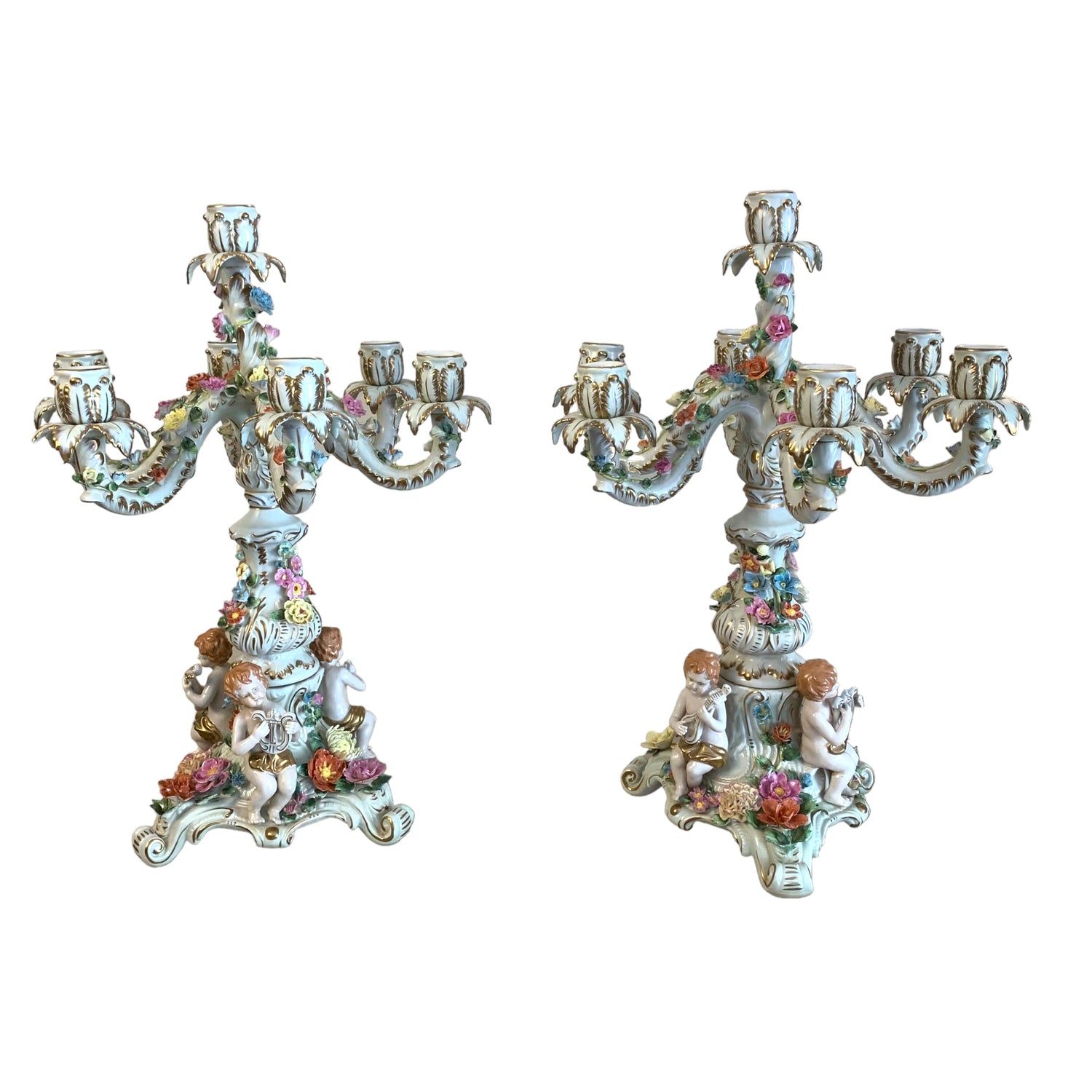 Par de candelabros austriacos Dresden de 7 brazos. SXIX