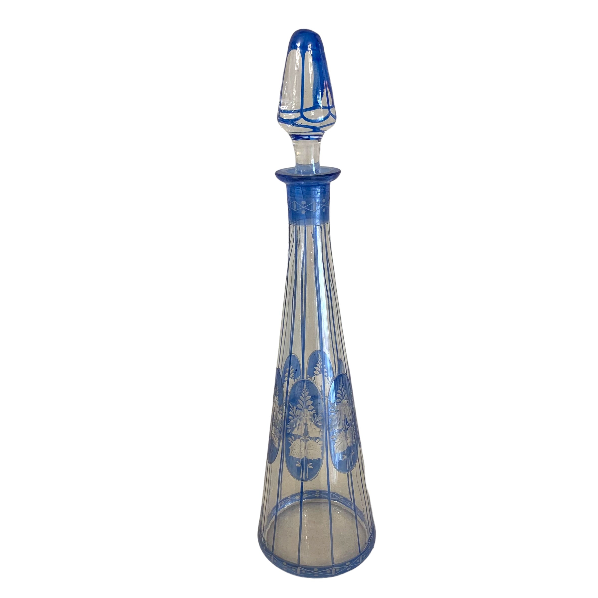 Botella de cristal de bohemia azul. SXIX