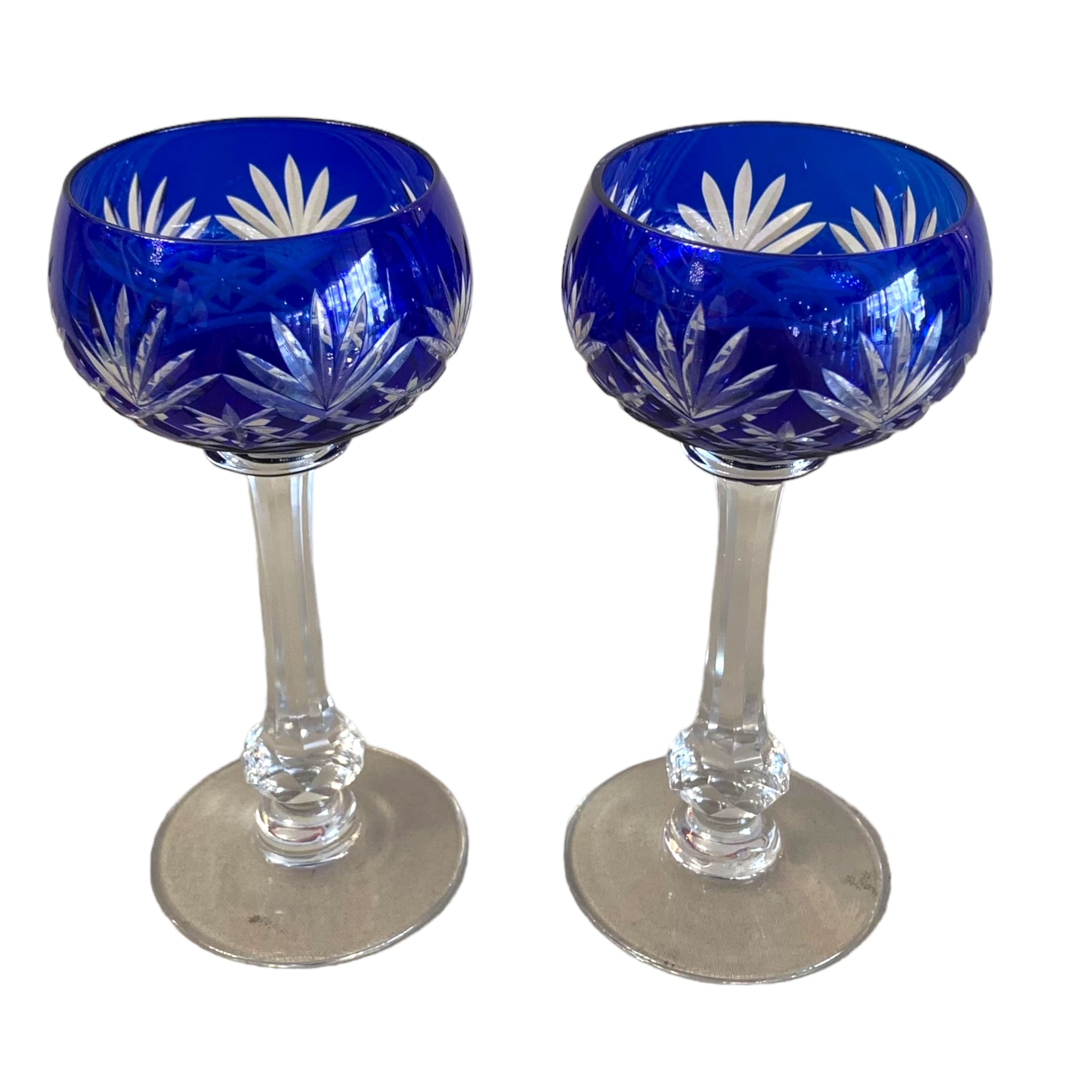 Juego de 6 copas francesa azules cristal cortado. Francia 1950
