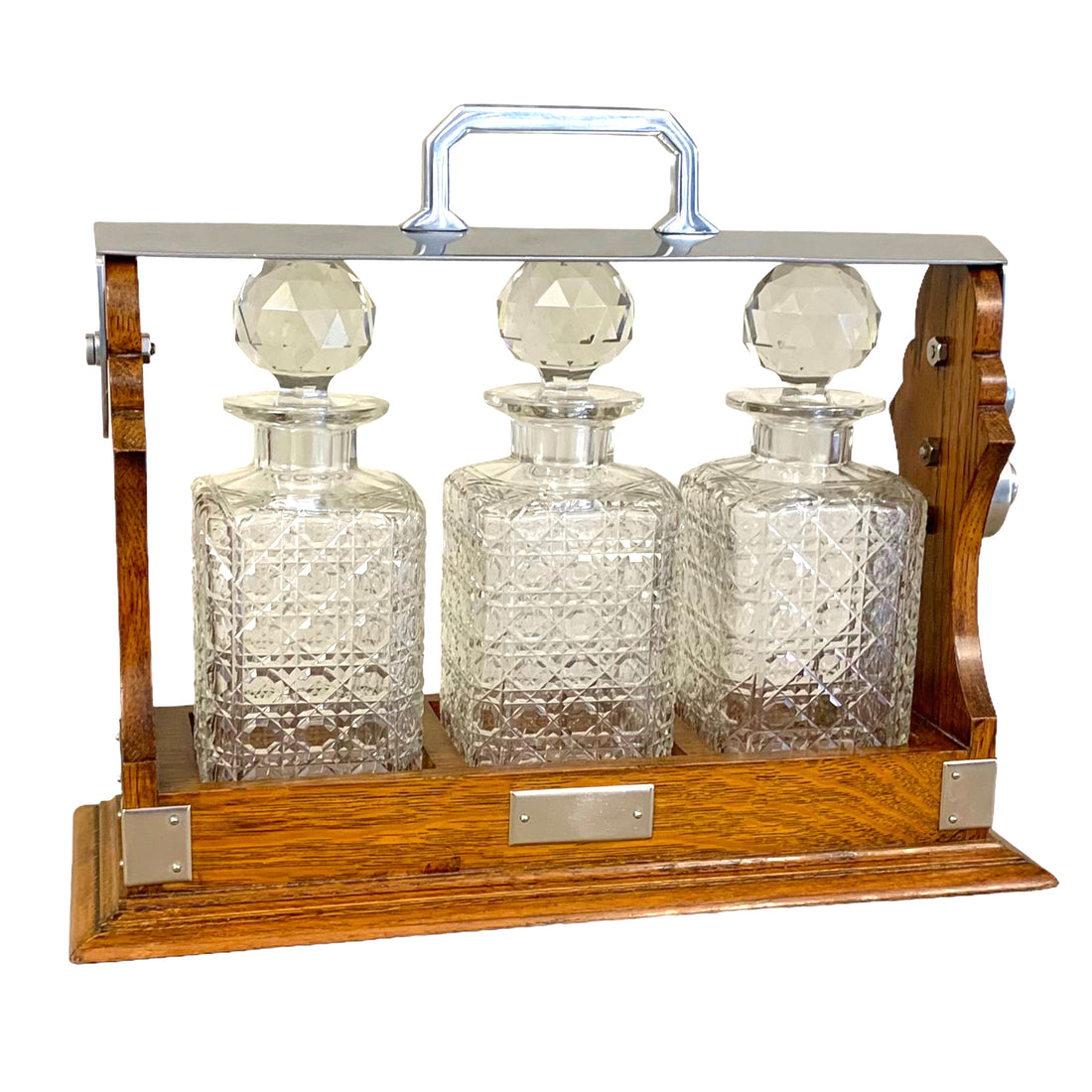 Tantalus inglés de 3 botellas de cristal madera roble SXIX