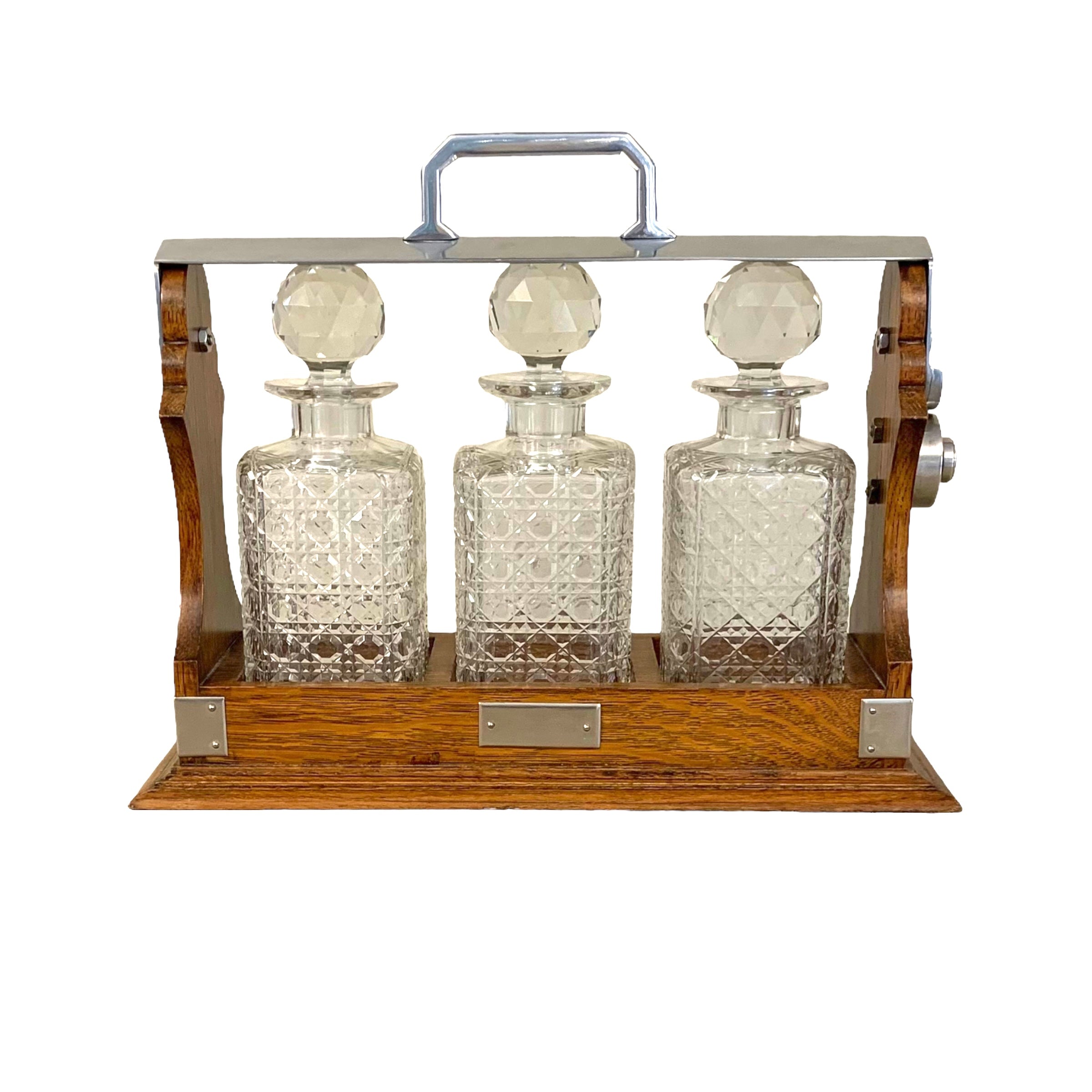 Tantalus inglés de 3 botellas de cristal madera roble SXIX