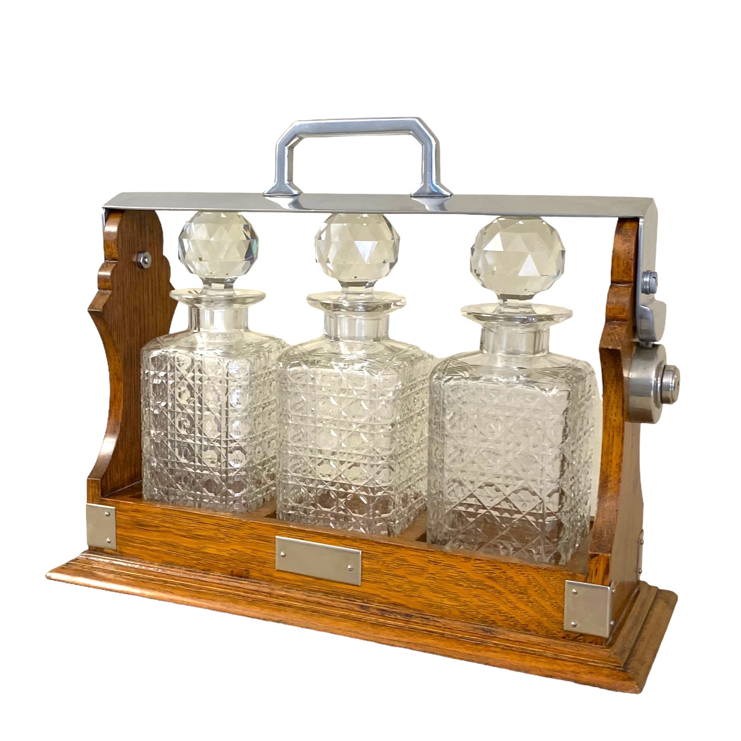 Tantalus inglés de 3 botellas de cristal madera roble SXIX