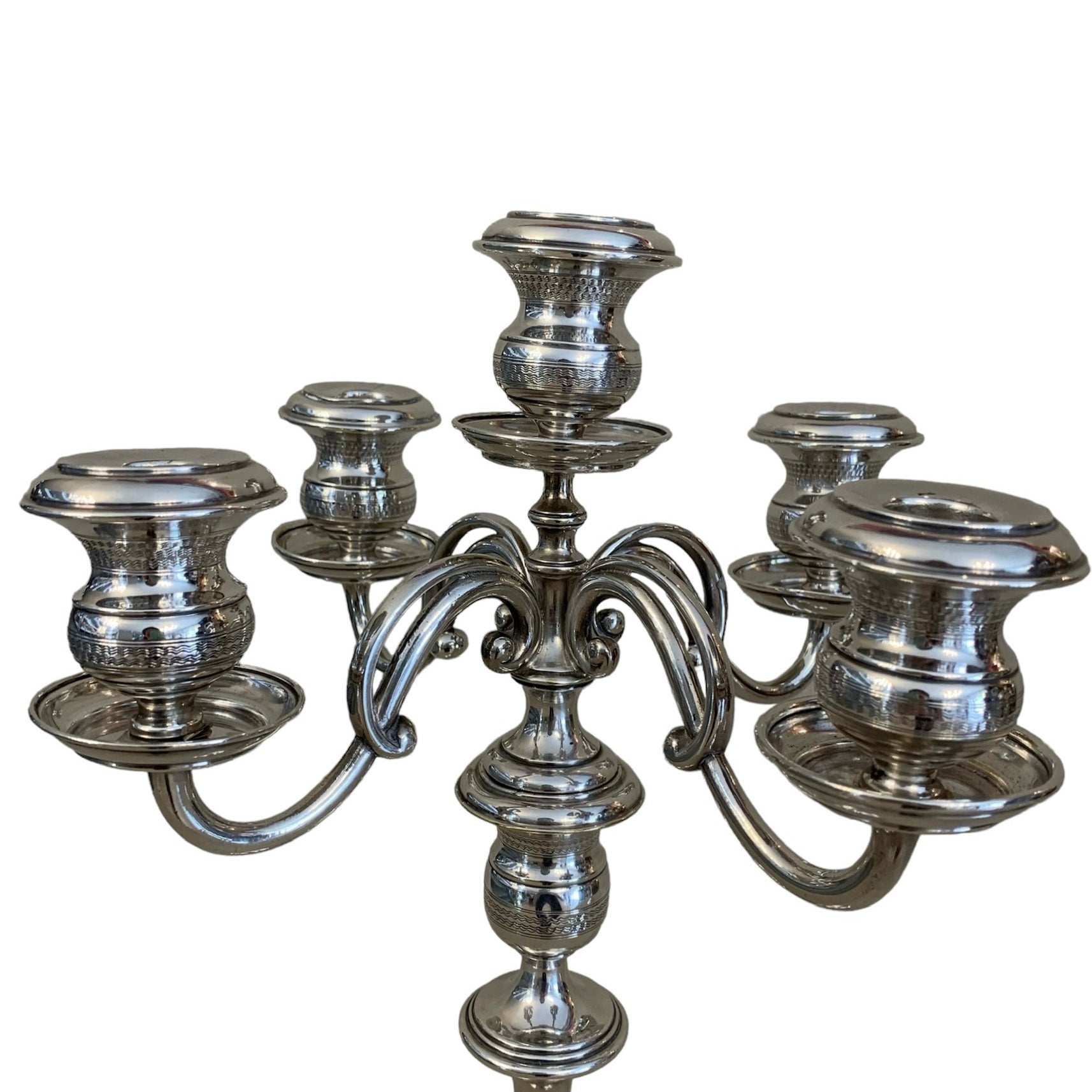 Par de candelabros franceses con patrón "Gilloche". SXIX