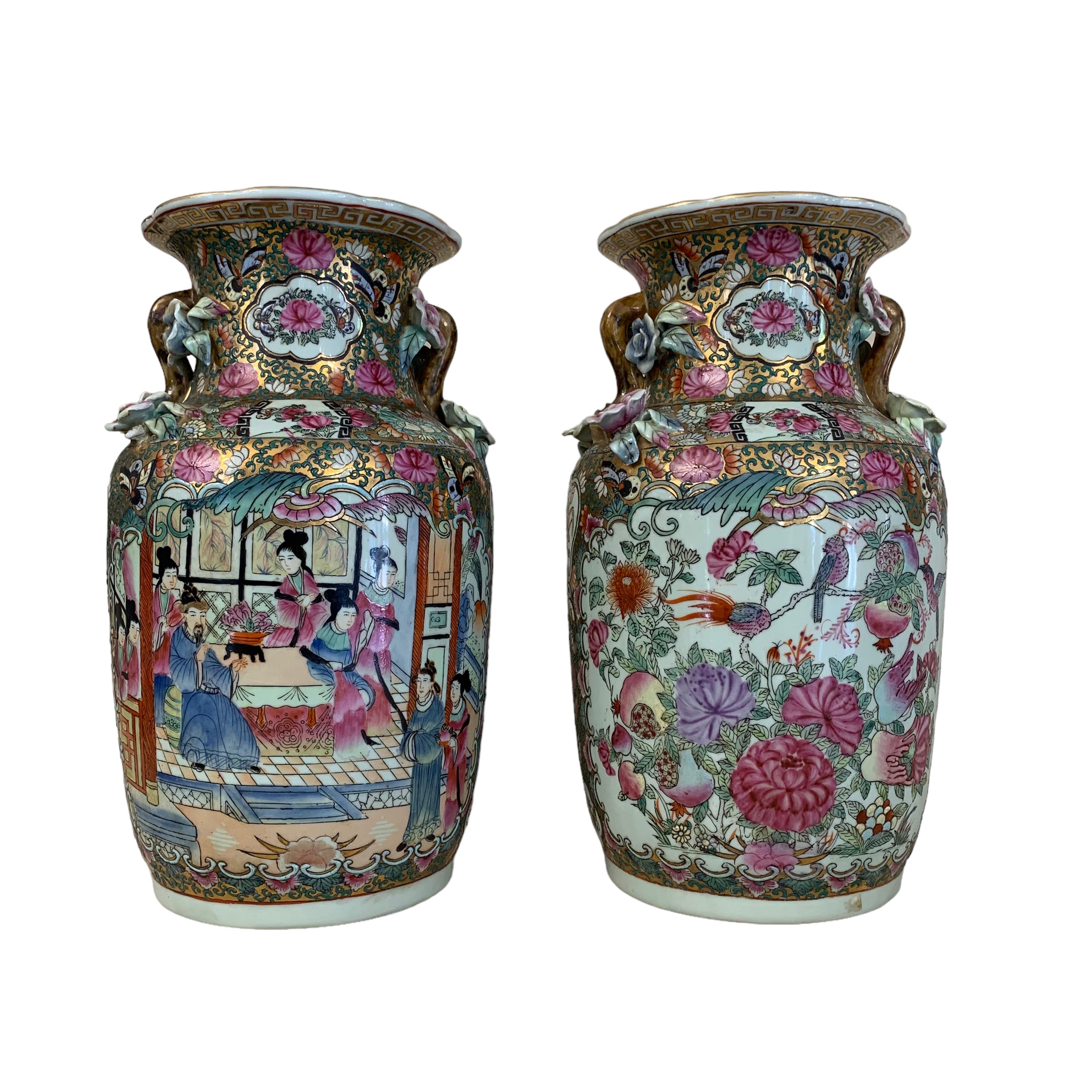 Par de jarrones chinos familia rosa SXVIII