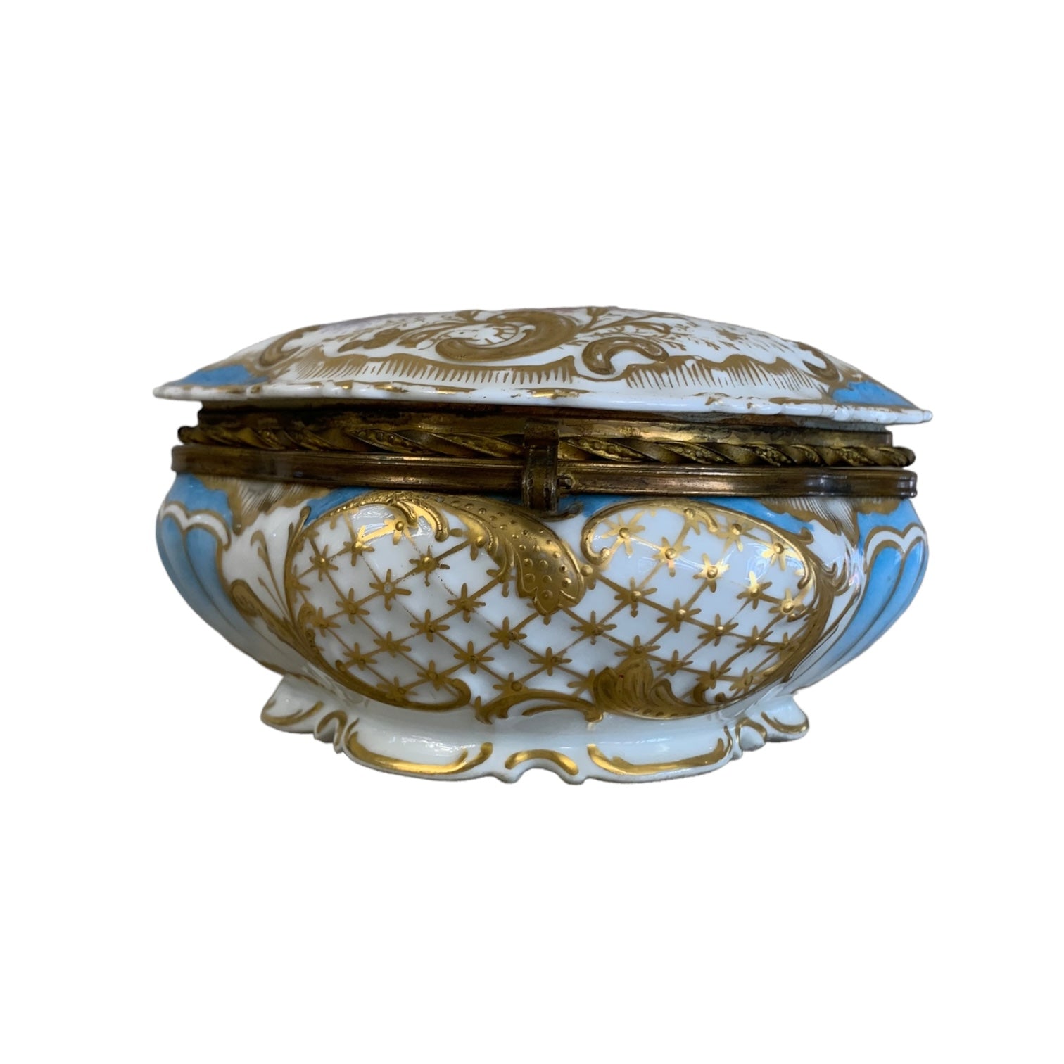 Joyero de porcelana francesa sellada M R Limoges. SXIX