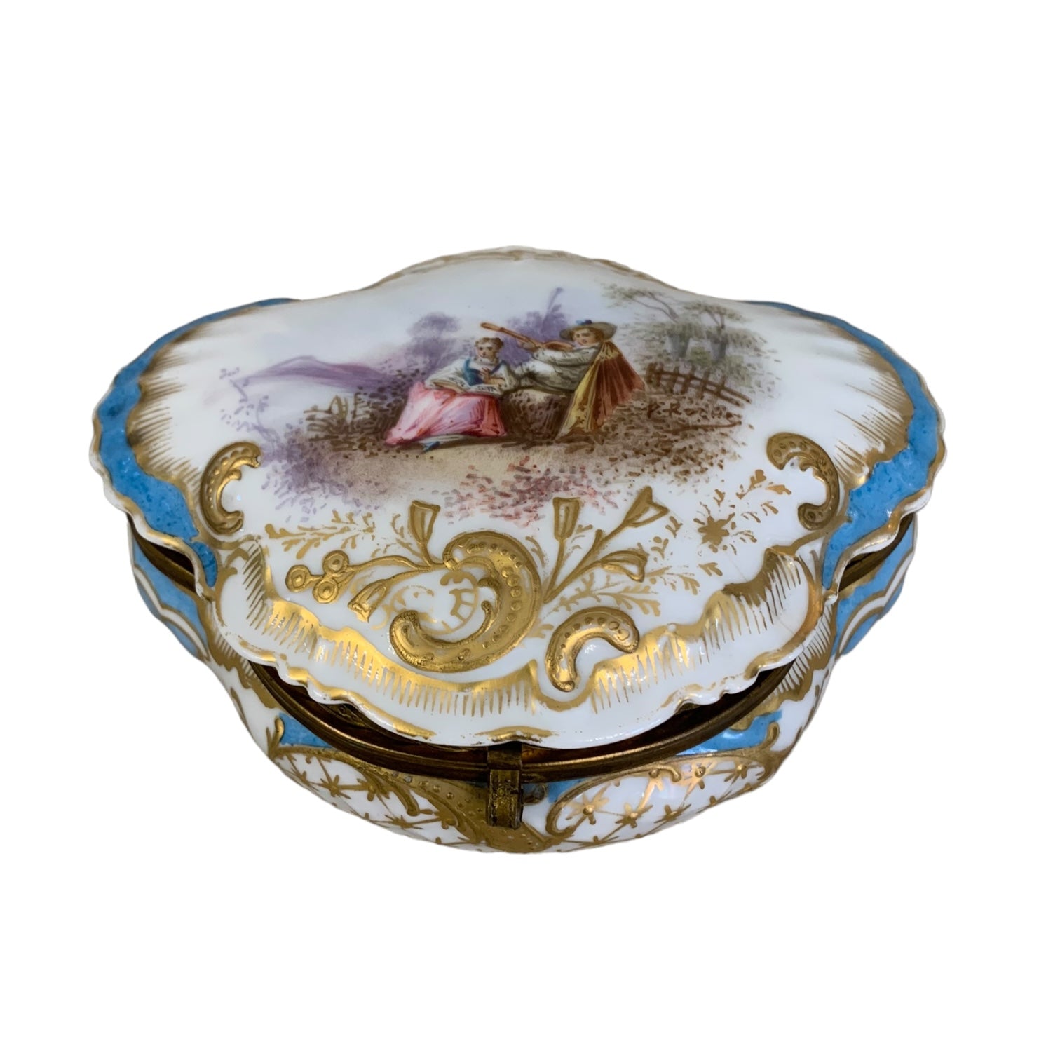 Joyero de porcelana francesa sellada M R Limoges. SXIX