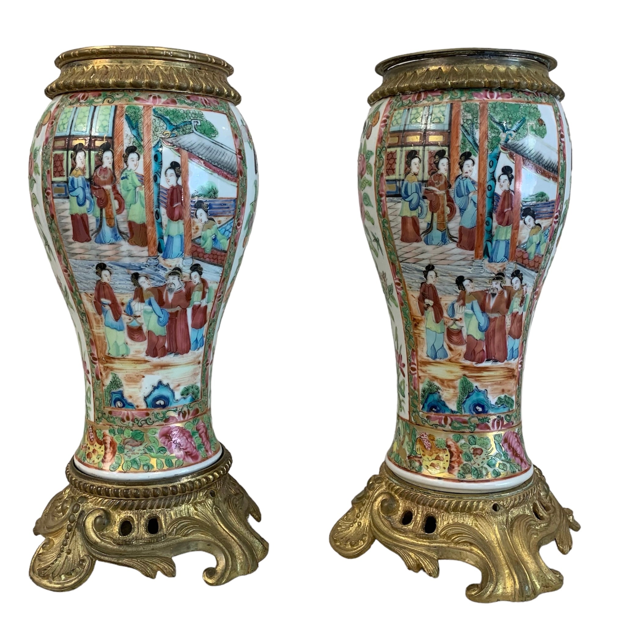 Jarrones chino "Chinoiserie" familia rosa. SXIX