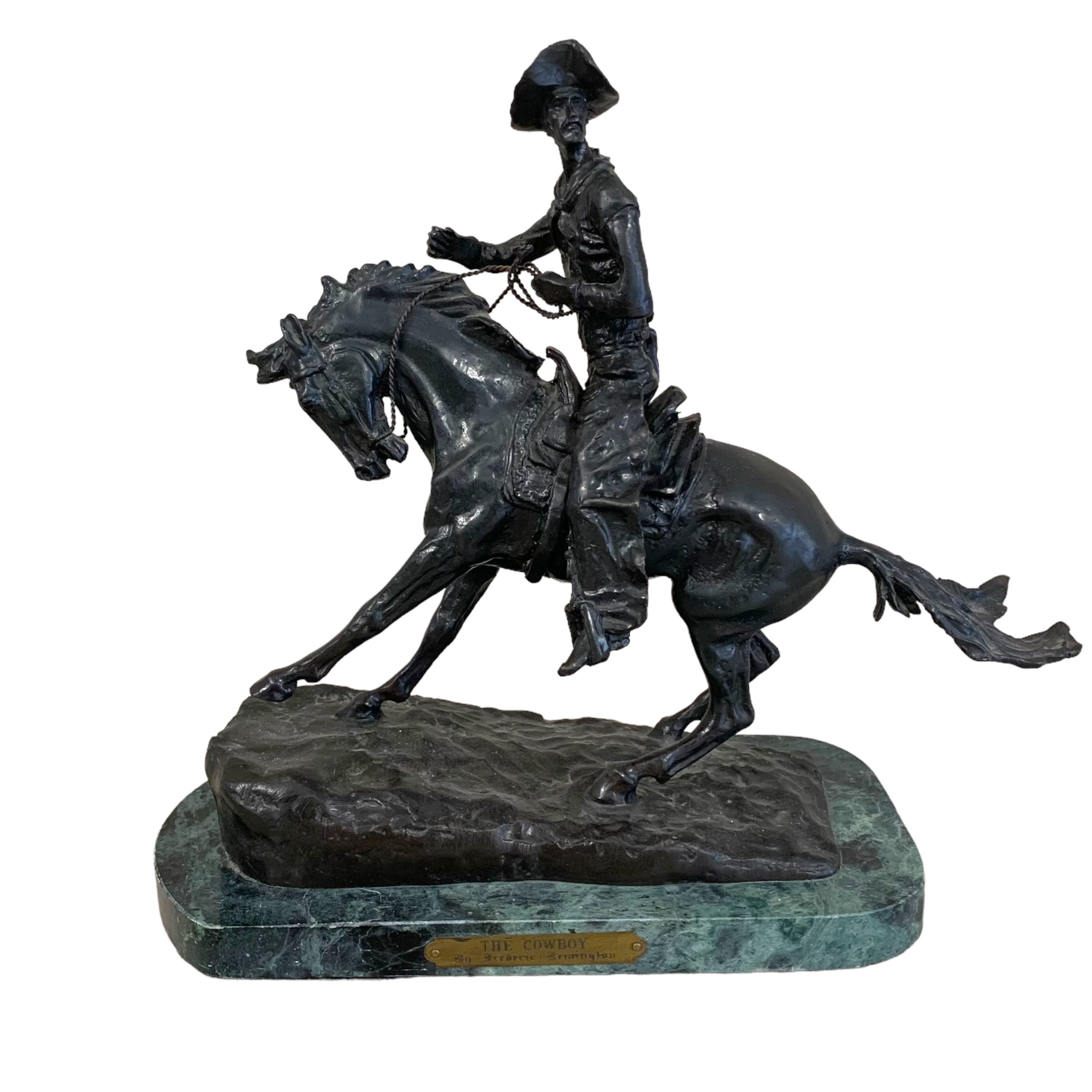 Escultura bronce "cowboy" firmado Frederick Remington. SXIX