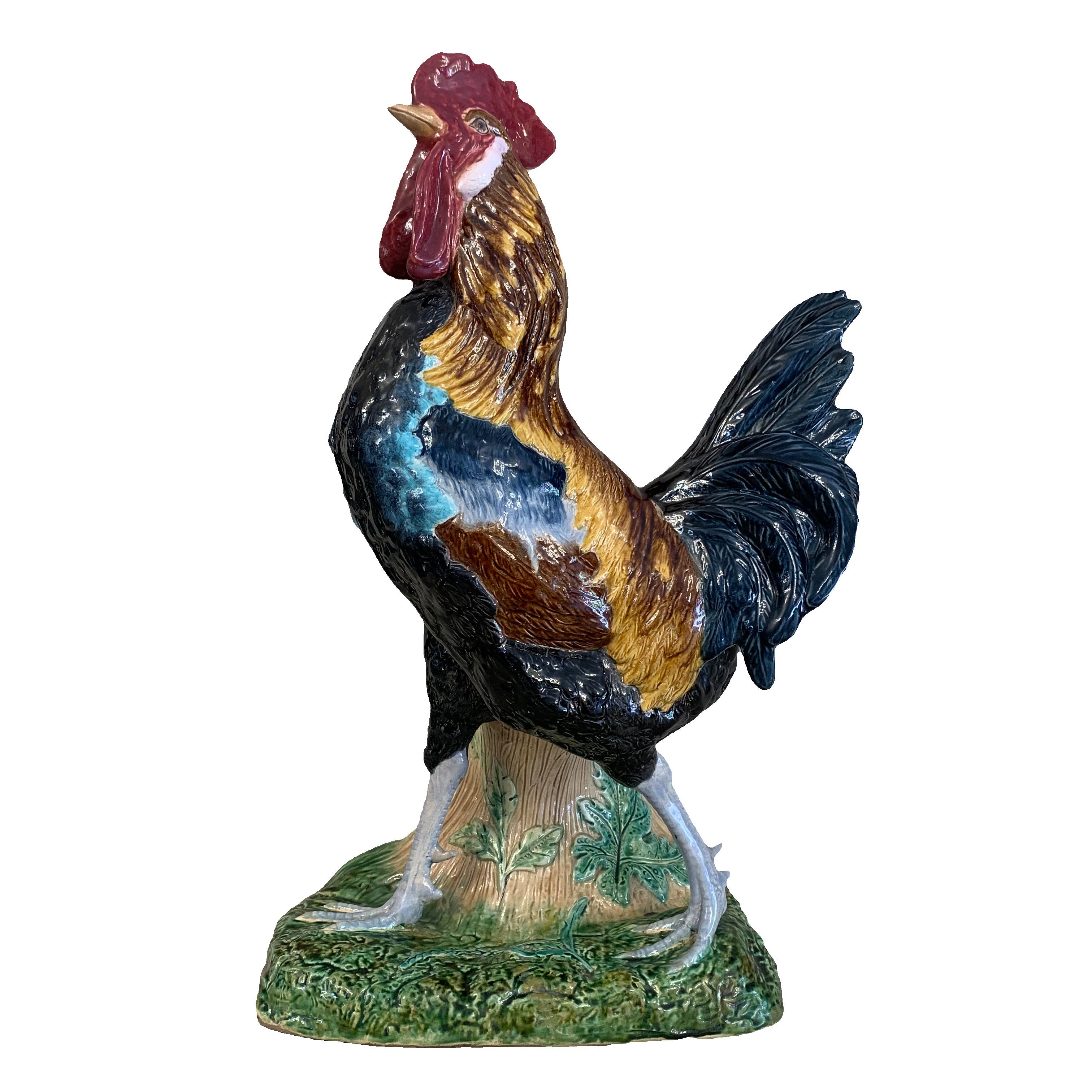 Gallo de mayólica tamaño natural. SXIX
