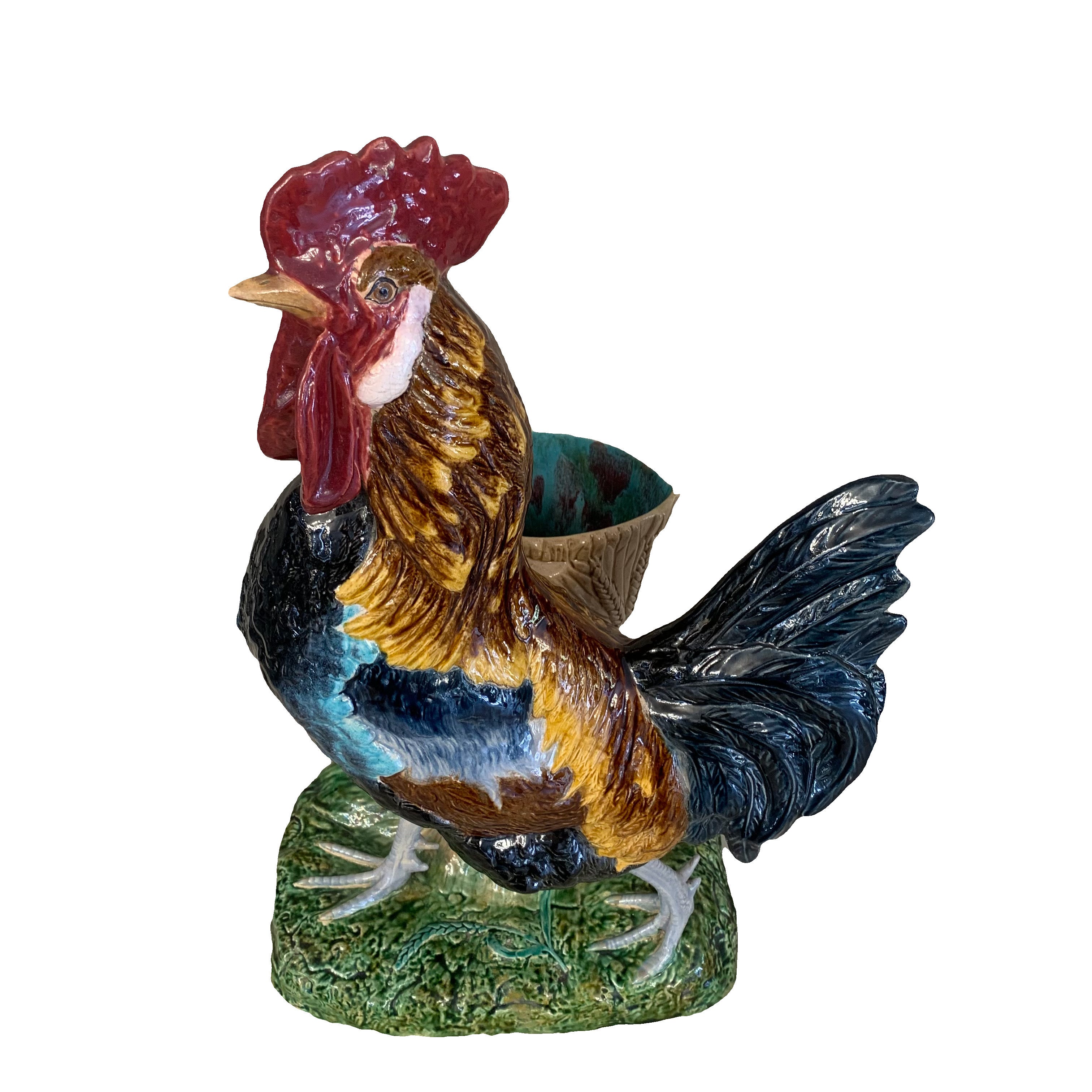 Gallo de mayólica tamaño natural. SXIX