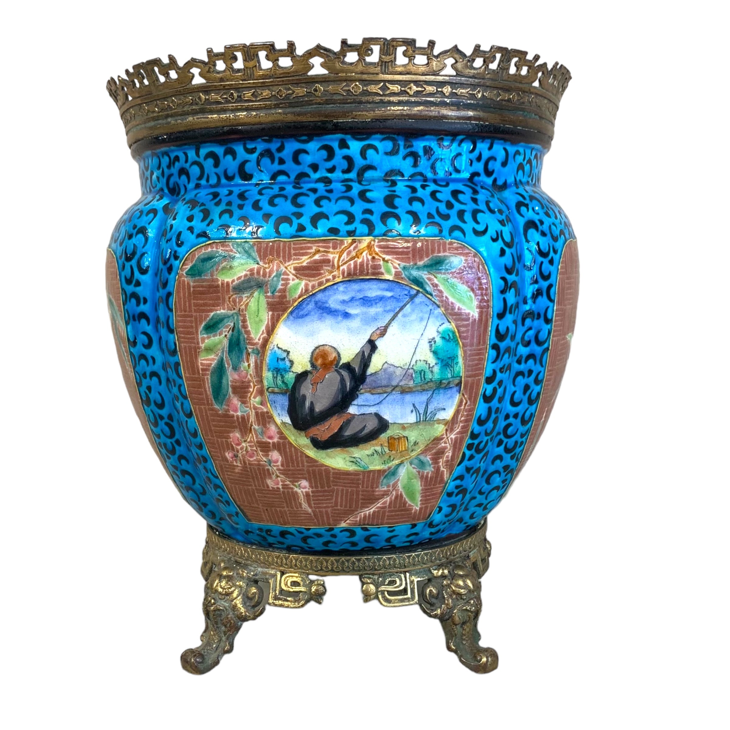 Centro de mesa "chinoiserie" azul imperial. SXIX
