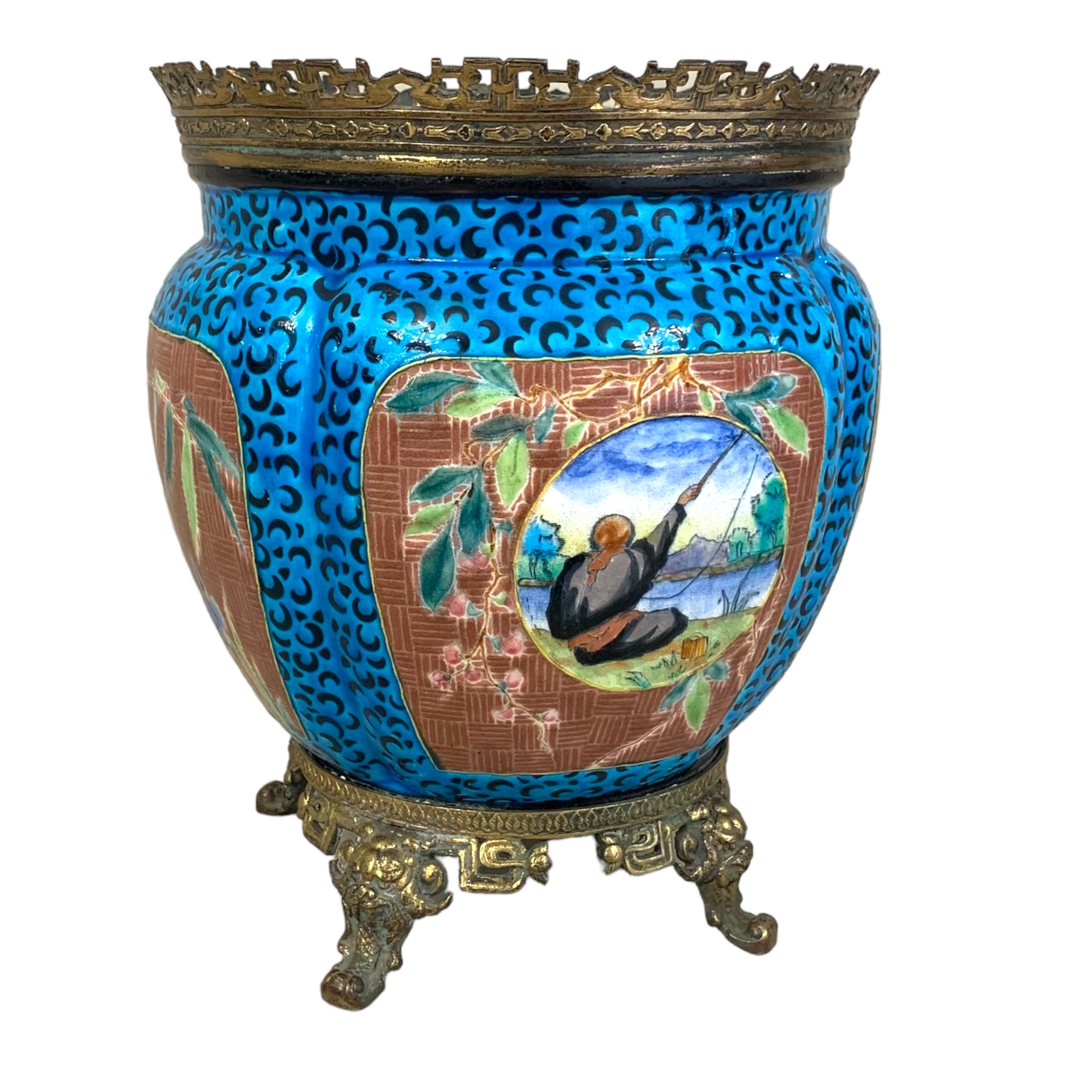 Centro de mesa "chinoiserie" azul imperial. SXIX