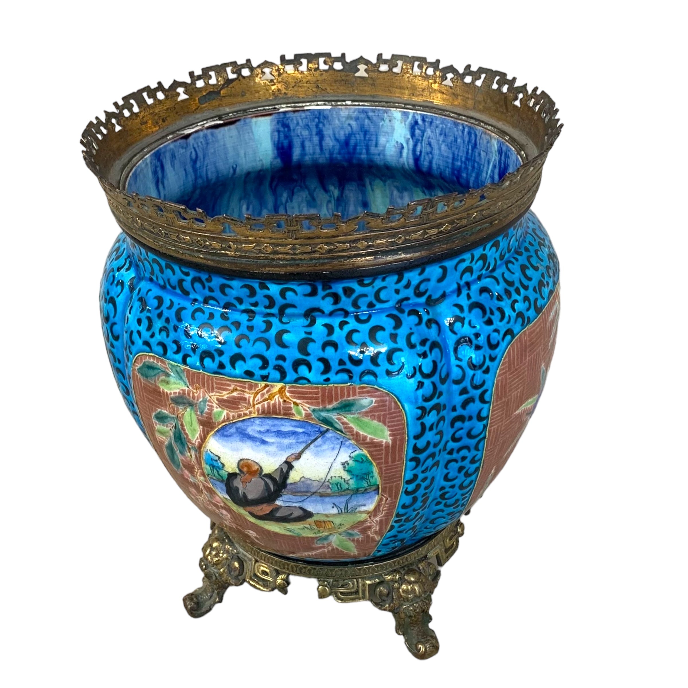 Centro de mesa "chinoiserie" azul imperial. SXIX