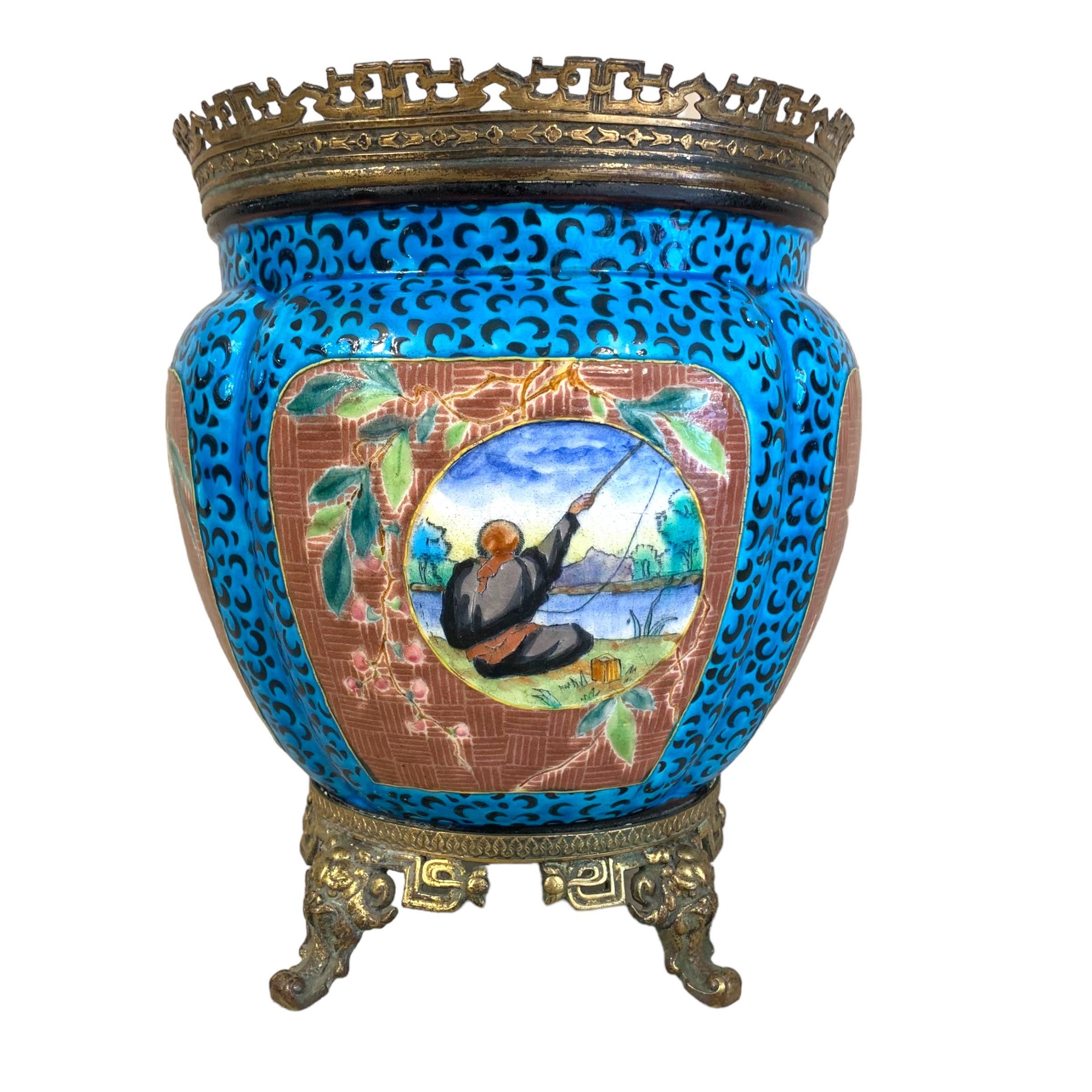 Centro de mesa "chinoiserie" azul imperial. SXIX