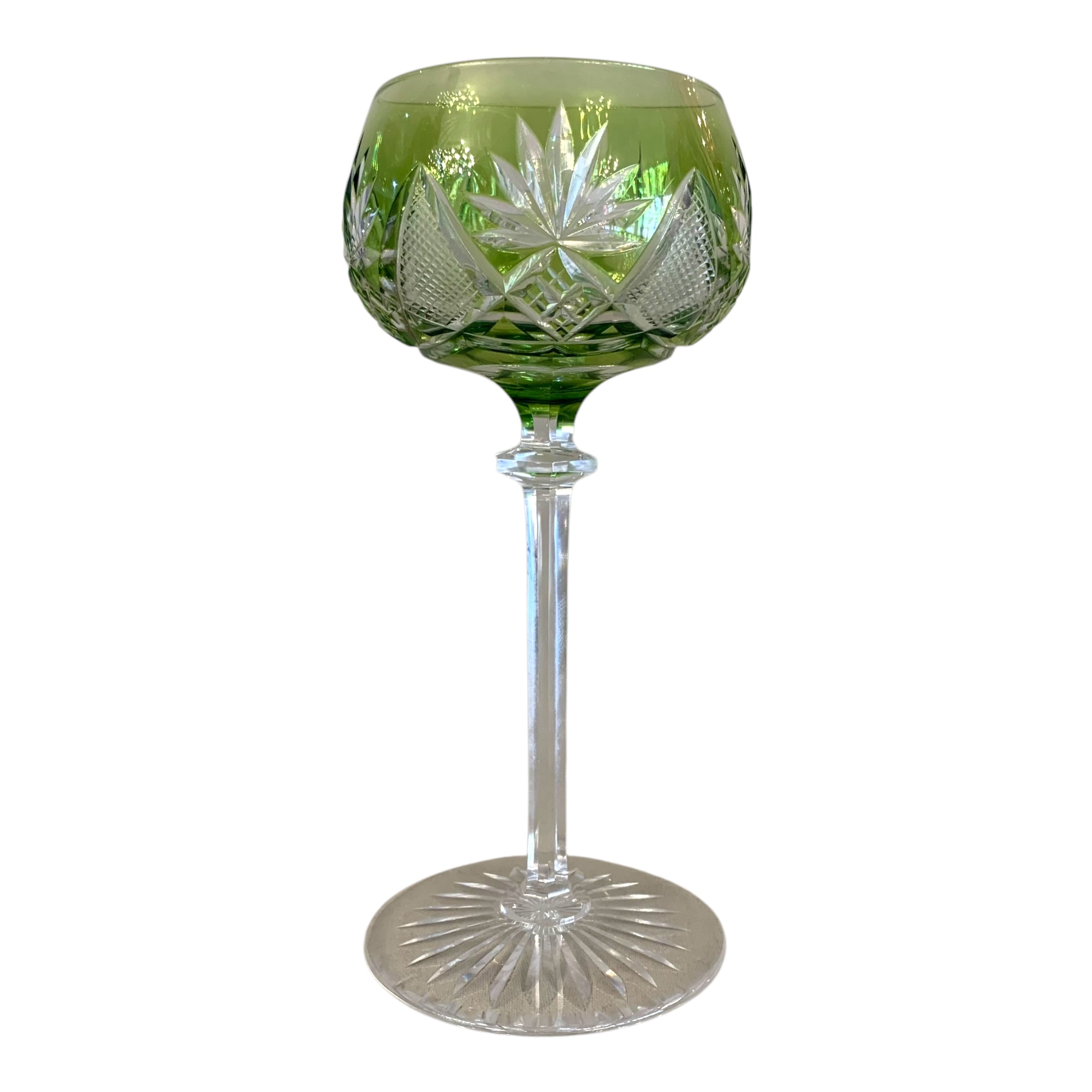 Juego de 6 copas cristal cortado francesas vaselina. SXX