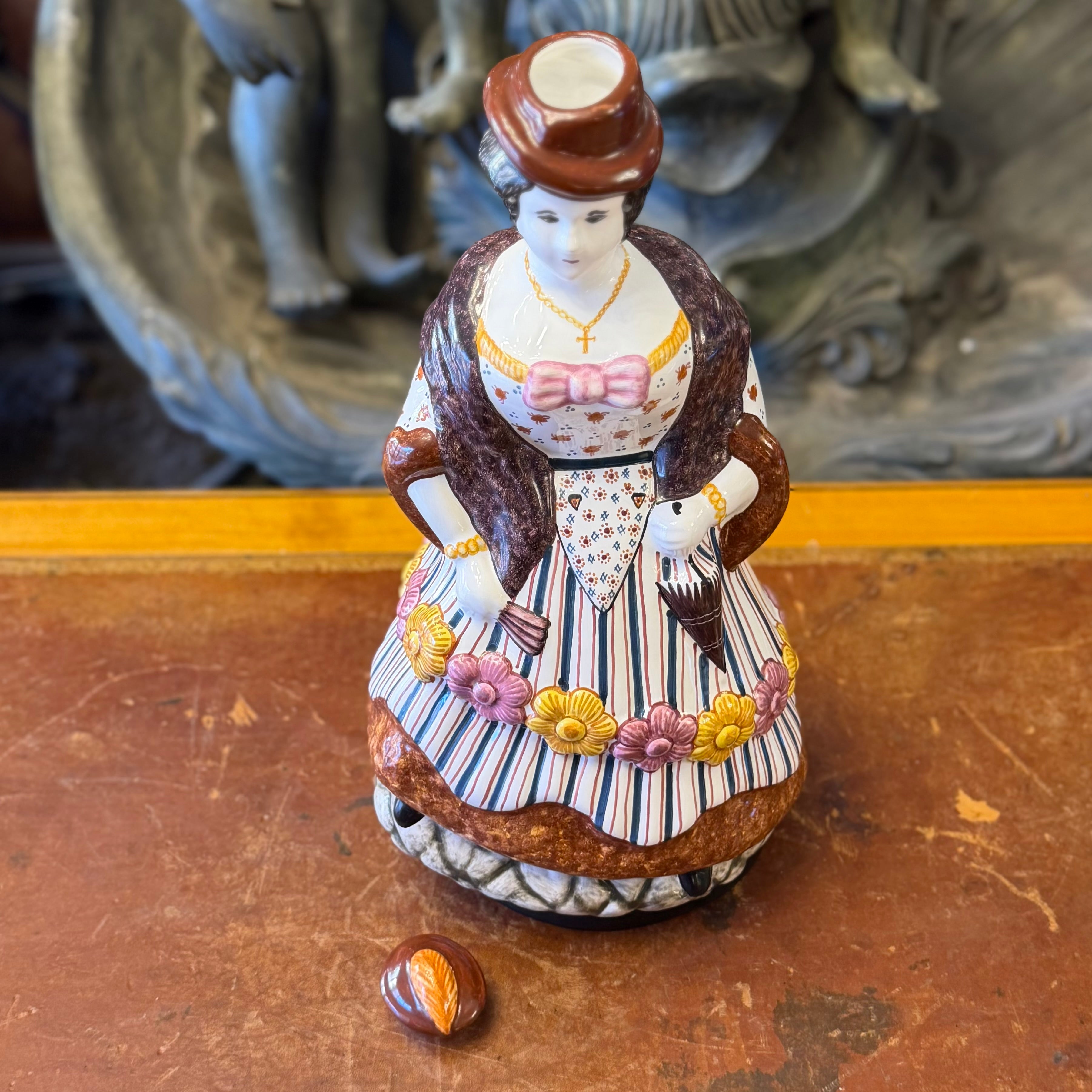 Jarra de vino de porcelana de mujer Victoriana. Portugal SXX