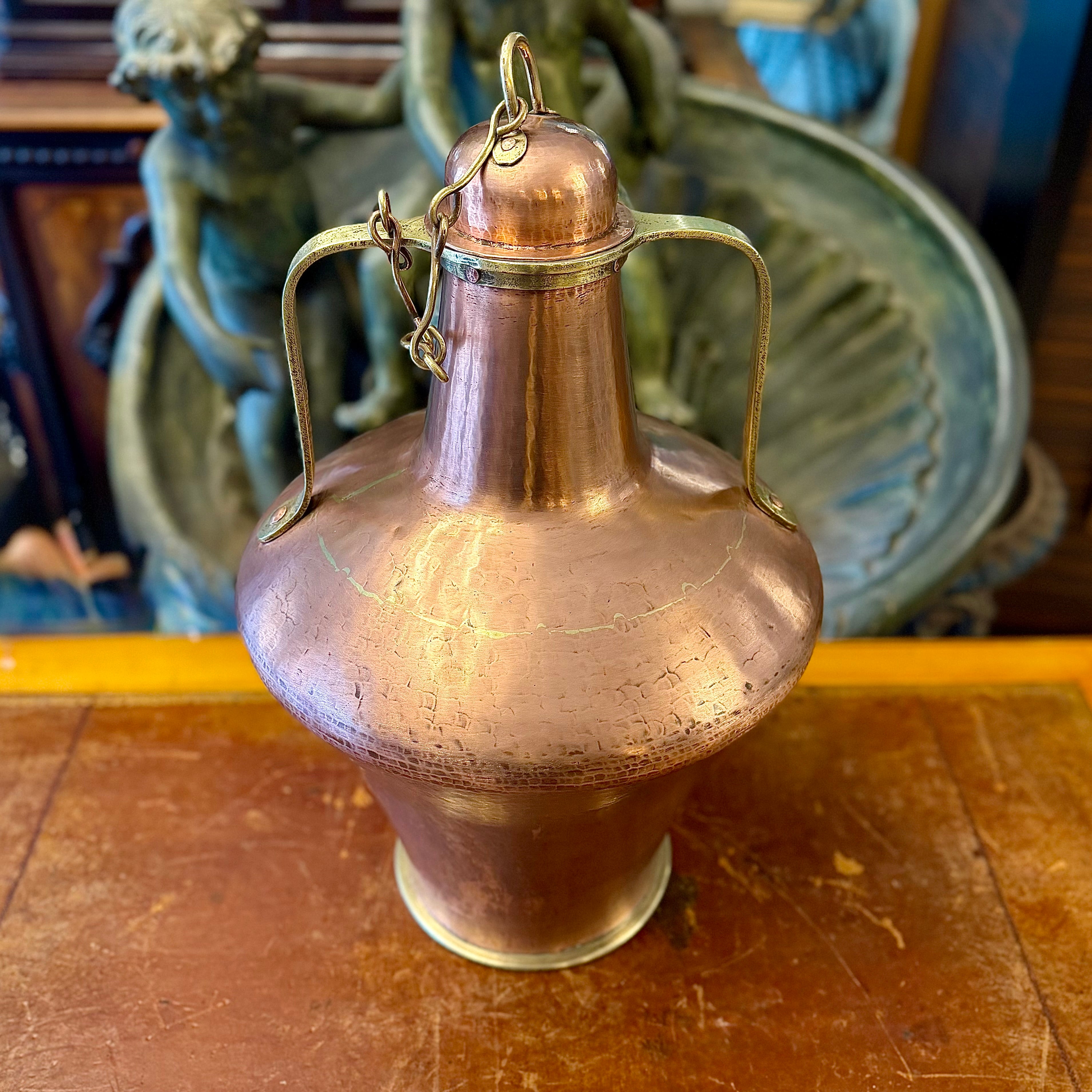 Bidón de leche francés de cobre pulido con asas y tapa. Francia SXIX