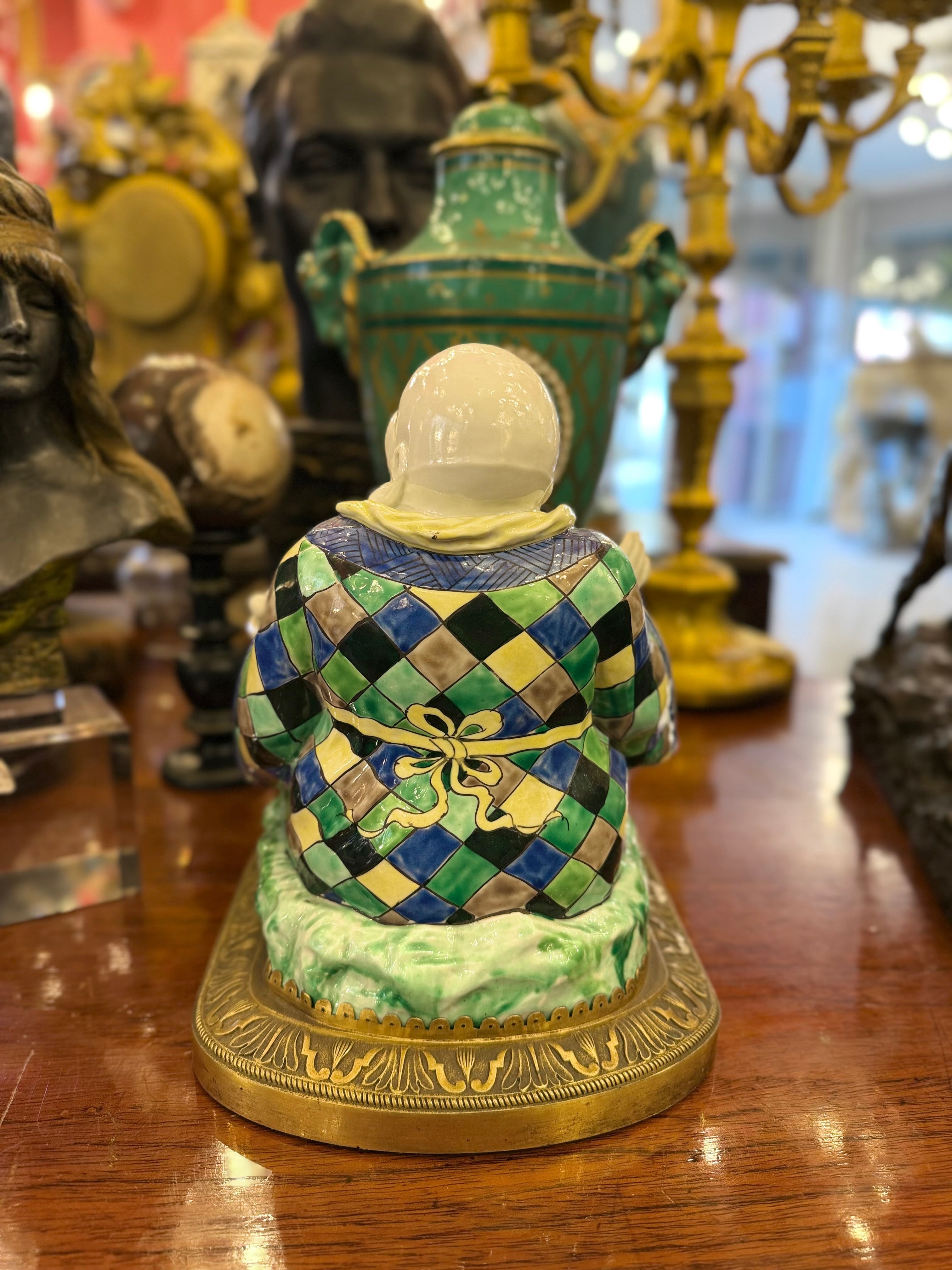 Tintero francés de bronce y porcelana. Francia SXIX