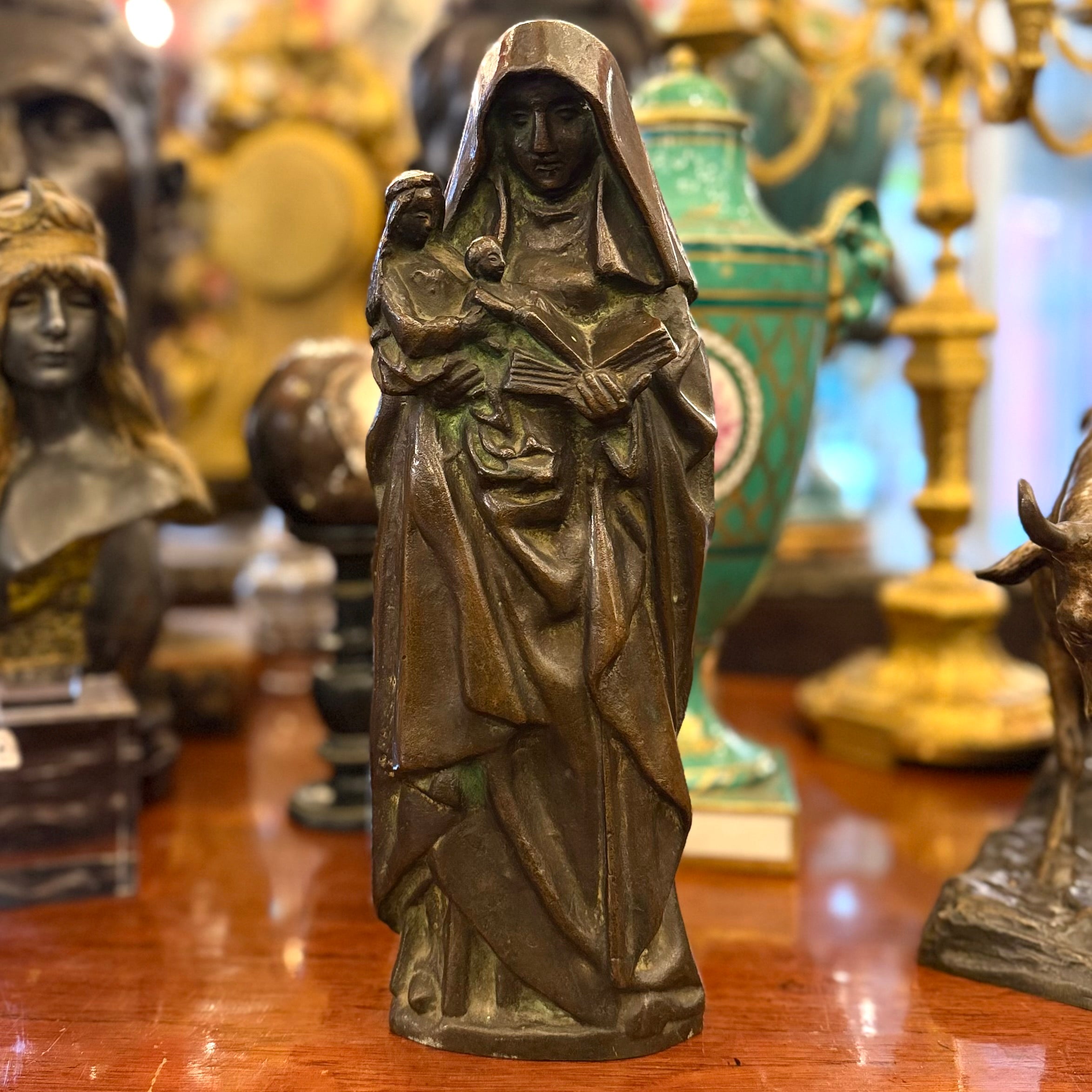 Virgen de bronce con Jesus y San Juan Bautista. SXX Art-Deco