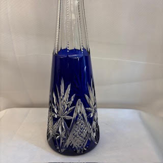 Botella cristal cortado azul