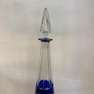 Botella cristal cortado azul