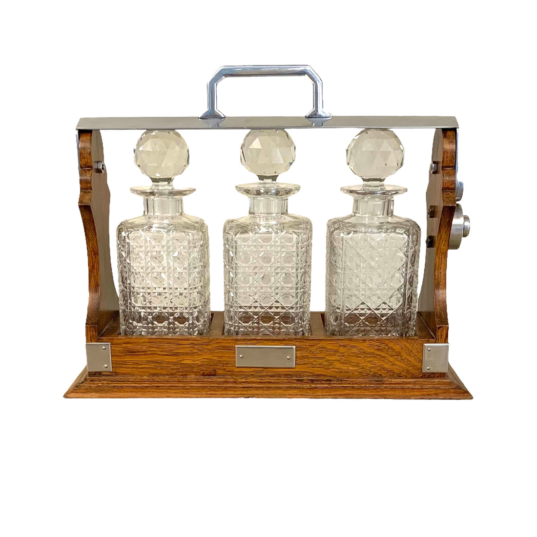 Tantalus inglés de 3 botellas de cristal madera roble SXIX