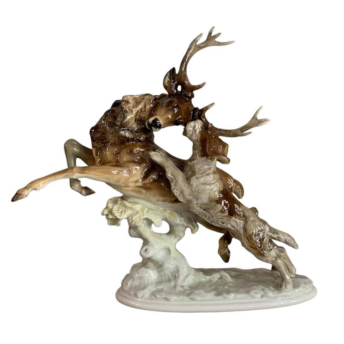 Figura alemana Hutschenreuther porcelana "ciervo y perro" SXX