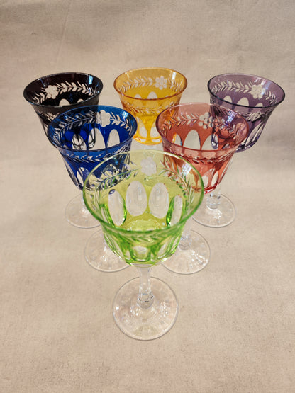 Juego de 6 copas de agua alemanas de color. Alemania 1950