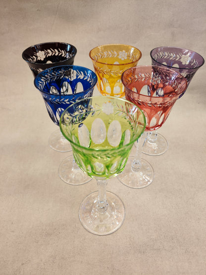 Juego de 6 copas de agua alemanas de color. Alemania 1950