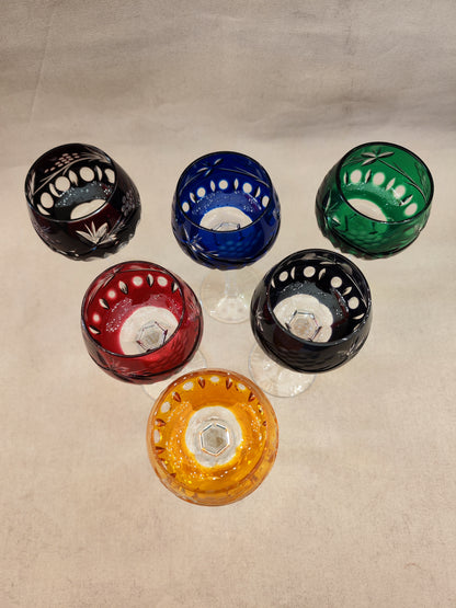Juego copas cristal checas colores. SXX