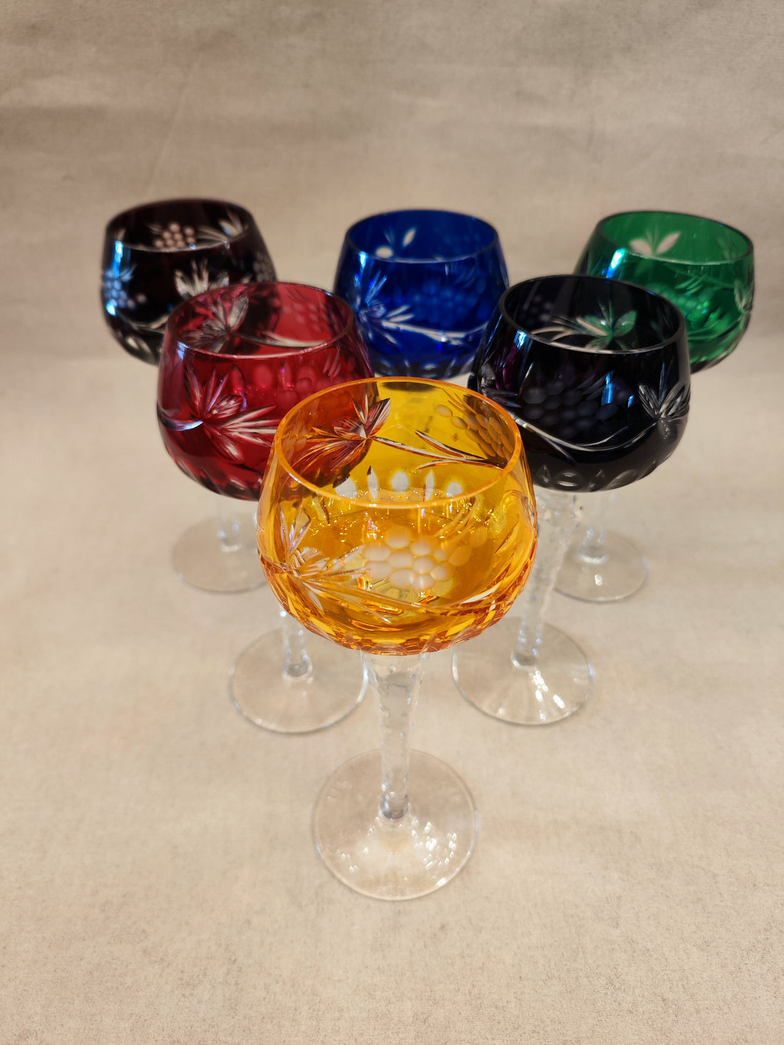 Juego copas cristal checas colores. SXX