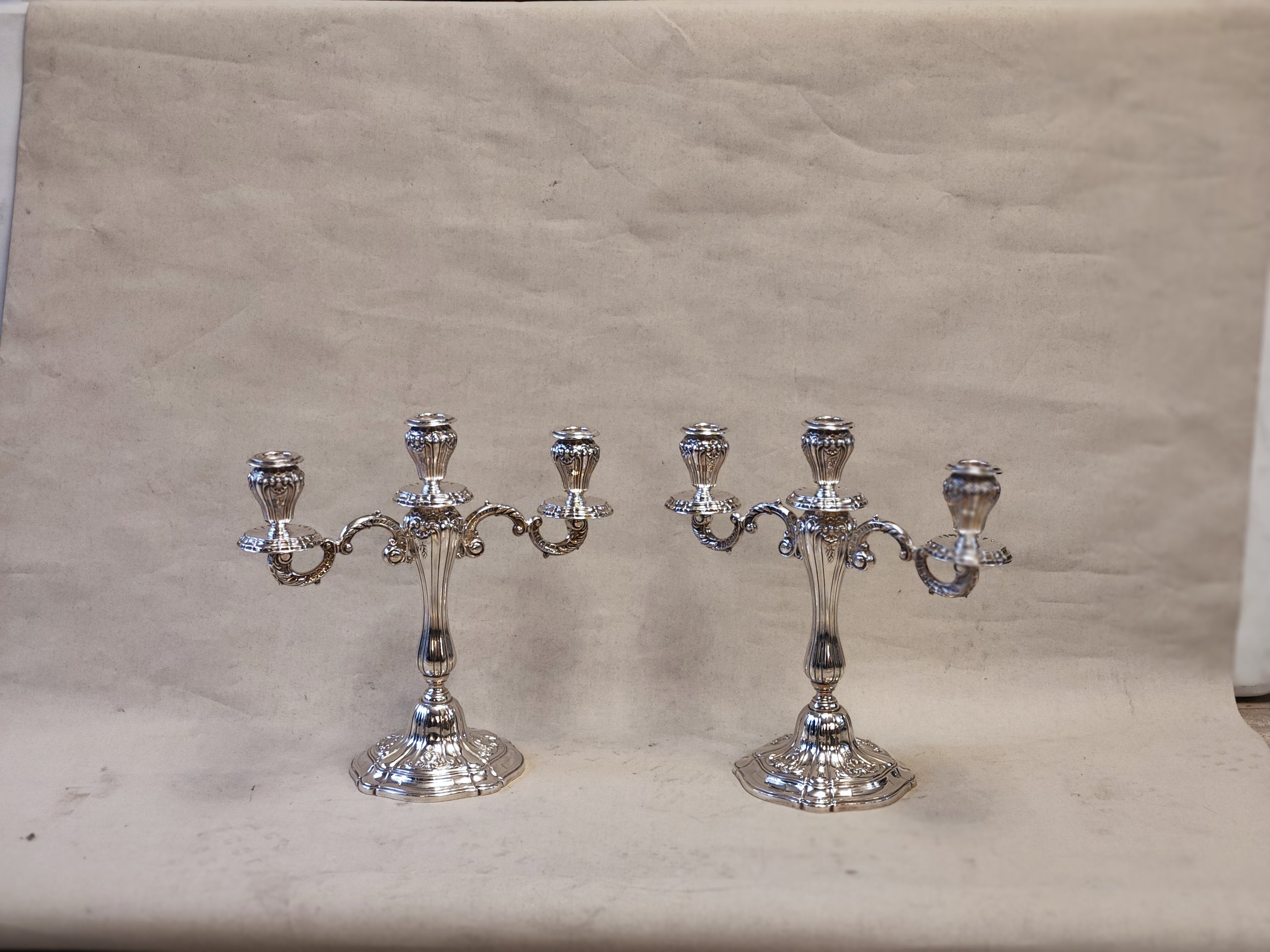 Par de candelabros peruanos plata Camusso. SXX