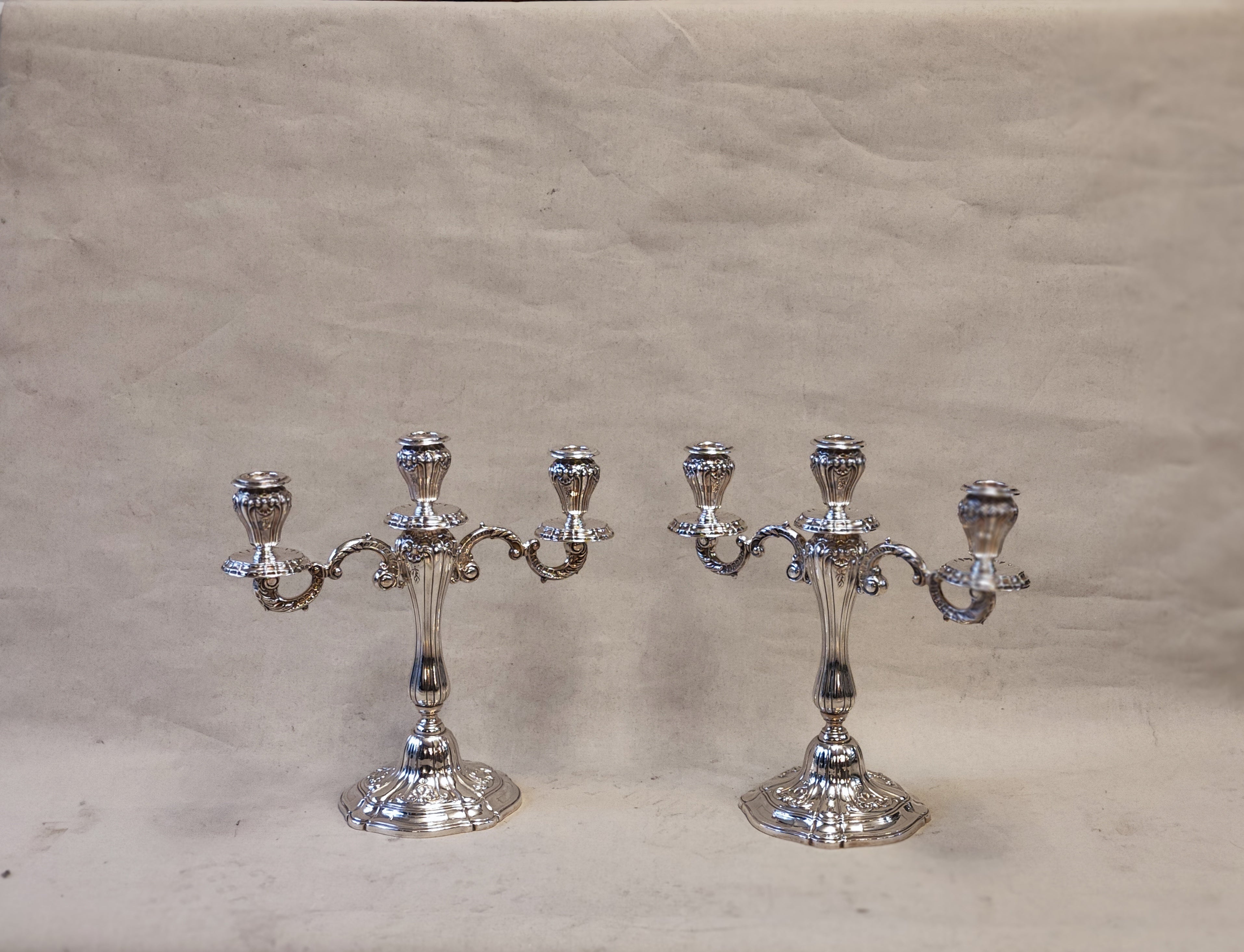 Par de candelabros peruanos plata Camusso. SXX