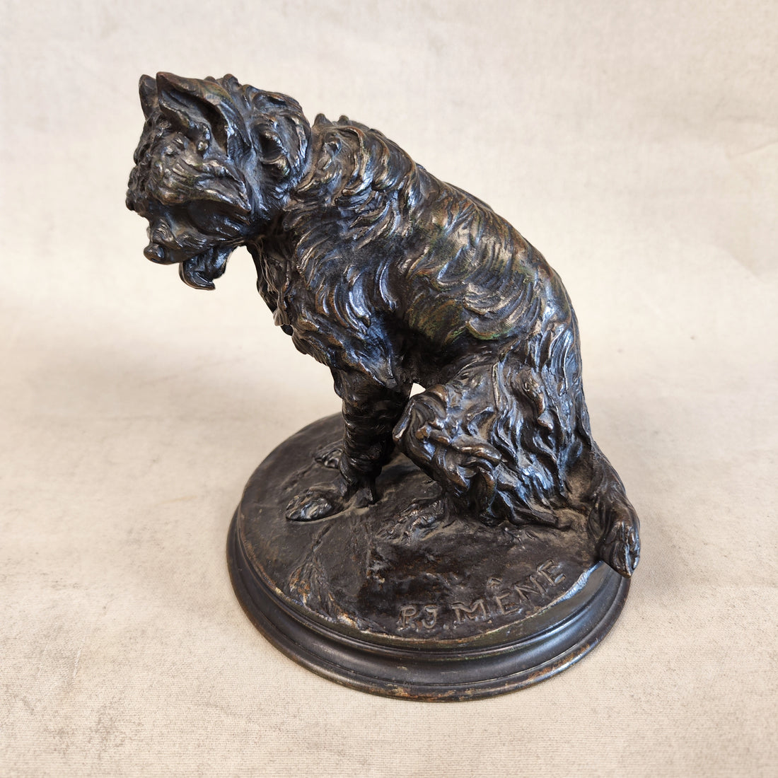 Perro de bronce firmado JP MENE. SXIX