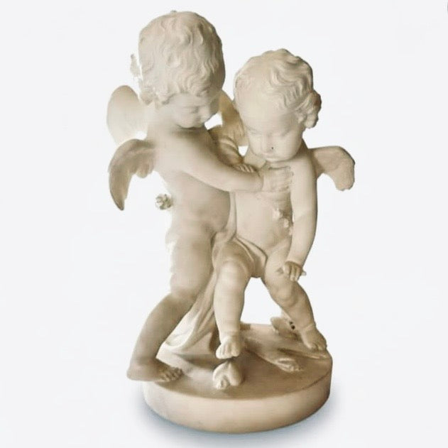Escultura italiana de mármol de dos puttis. Italia SXIX
