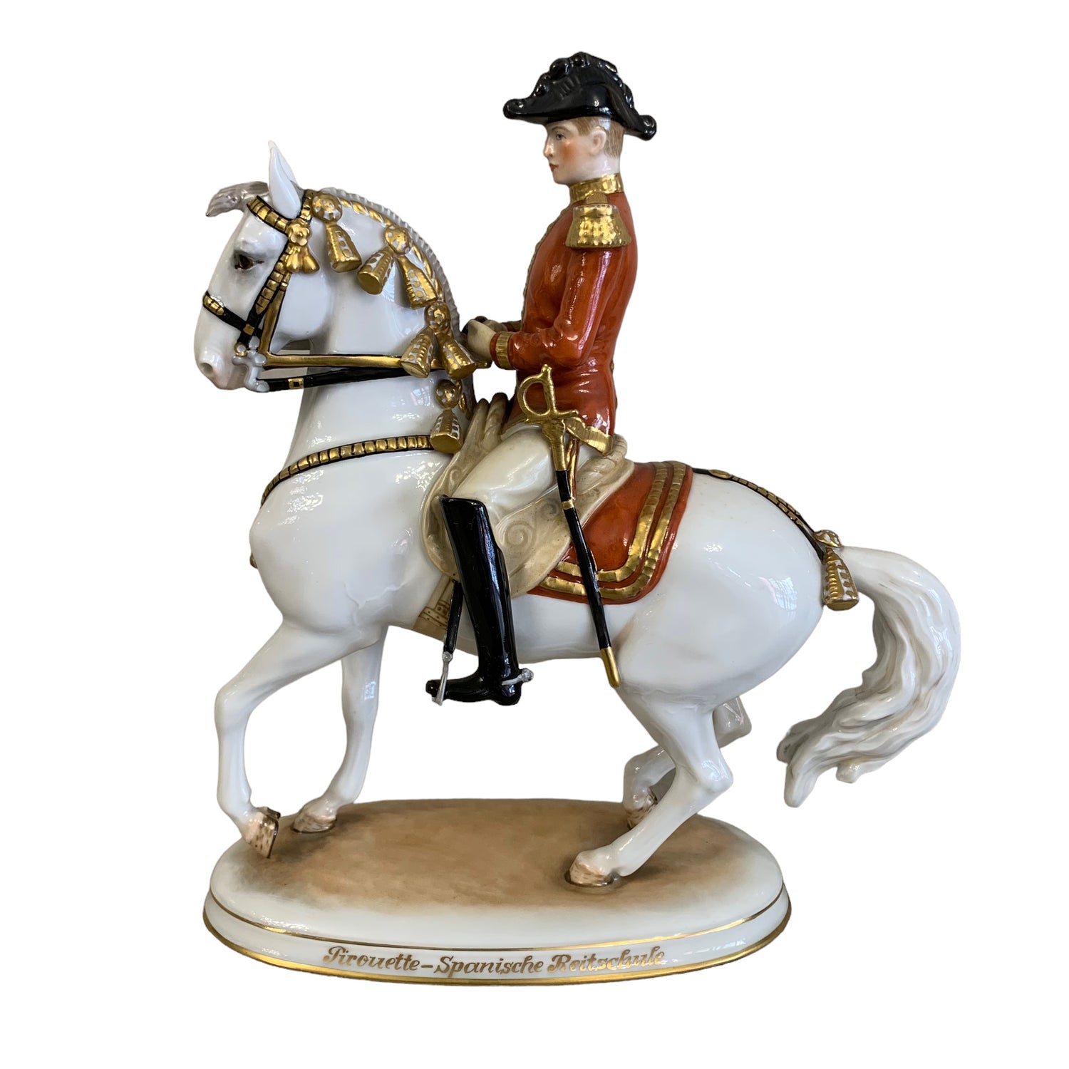 Figura de porcelana belga &quot;Escuela española de Equitación&quot;. SXIX
