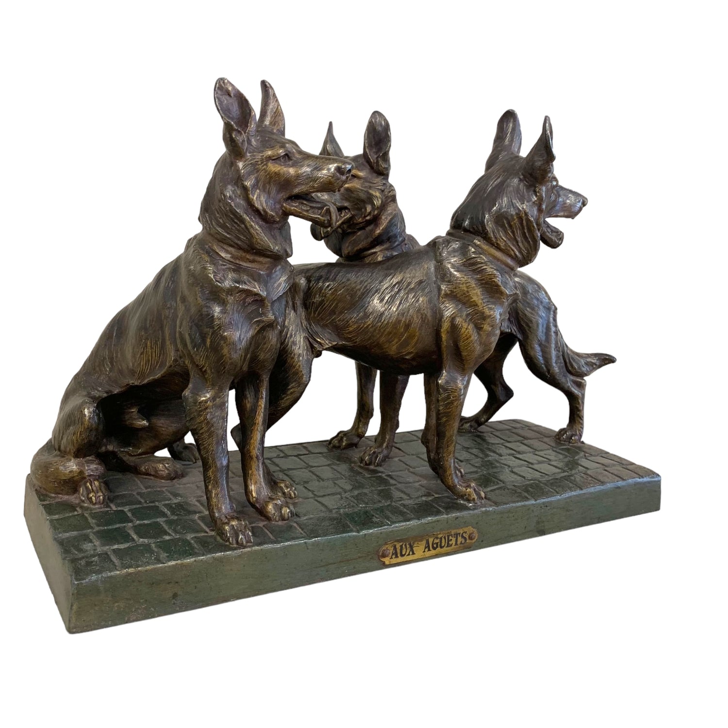 Escultura de perros en peltre. SXIX