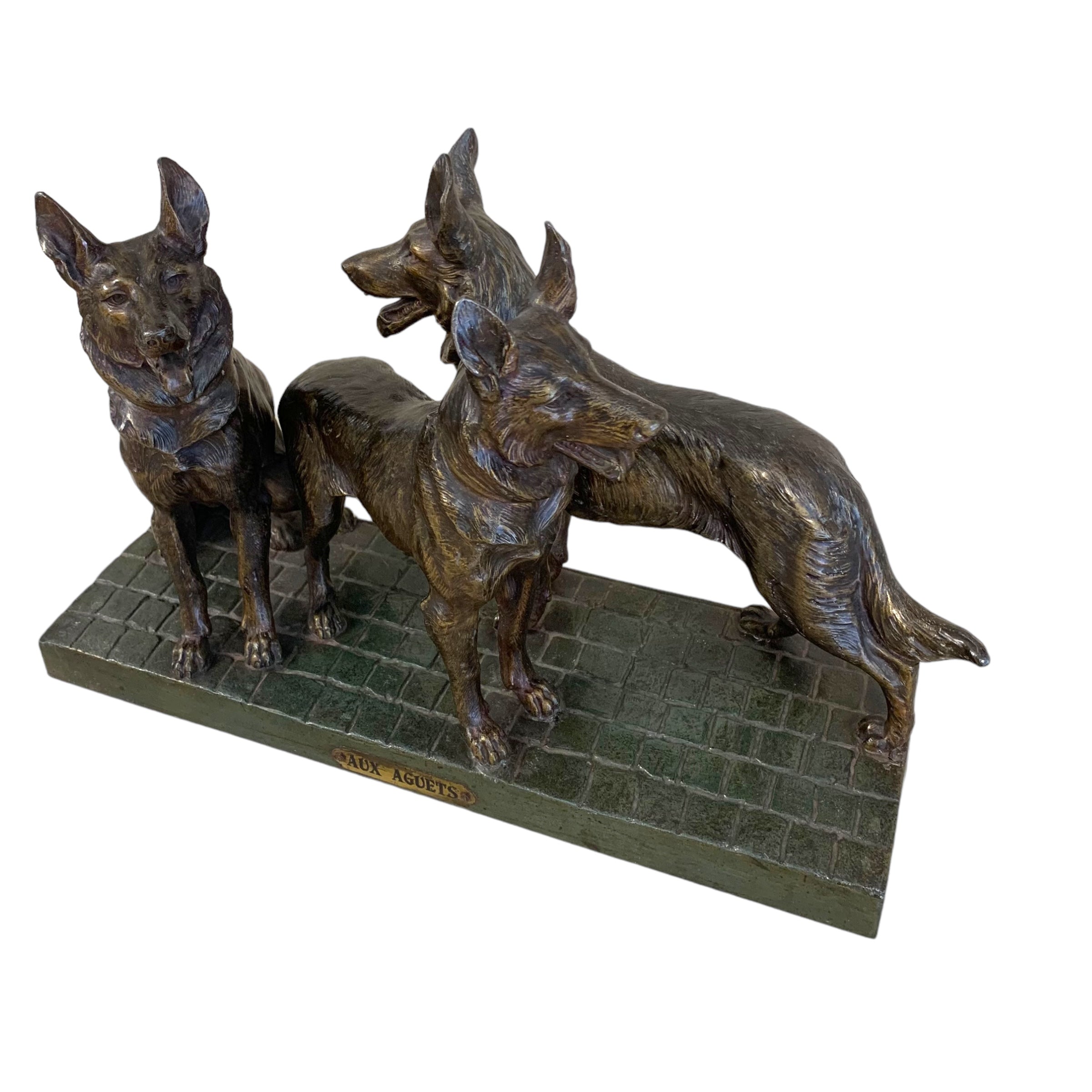 Escultura de perros en peltre. SXIX