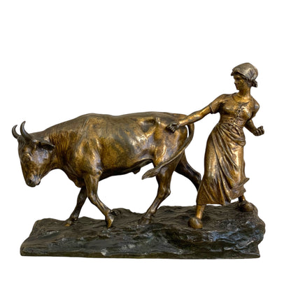 Bronce campesina y toro. Edouard Drouot (1859-1945) Francia