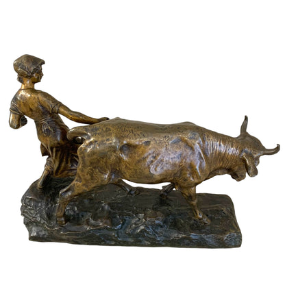 Bronce campesina y toro. Edouard Drouot (1859-1945) Francia