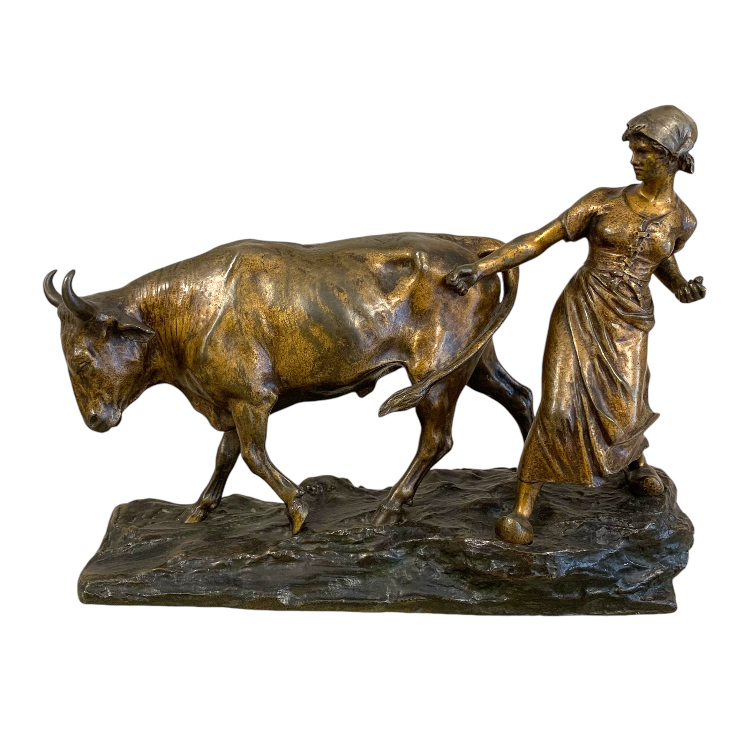 Bronce campesina y toro. Edouard Drouot (1859-1945) Francia