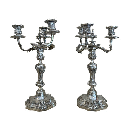 Par de candelabros de plaqué Francés estilo Rococo SXIX